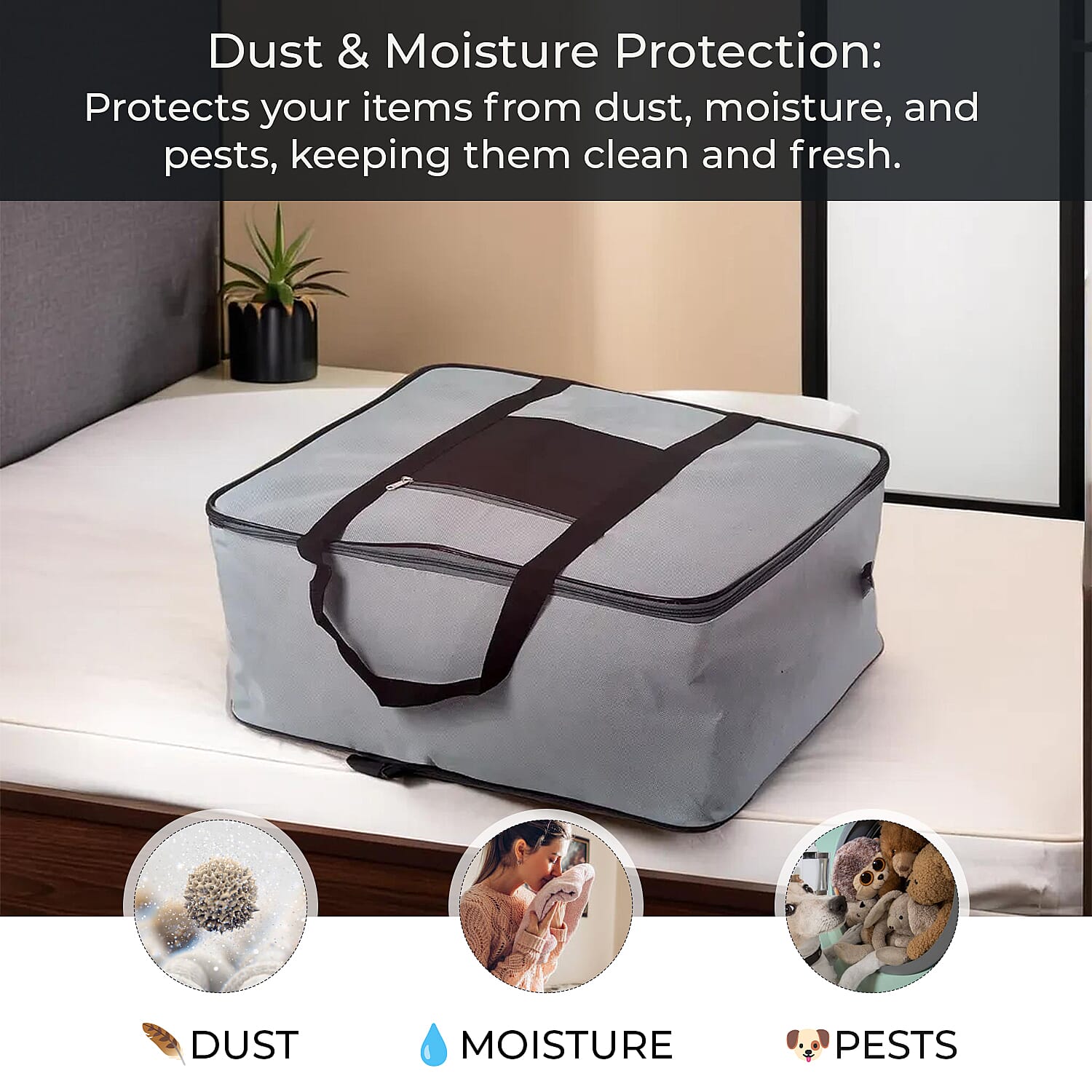 Set of 5 Non-Woven Fabric Storage Bag With Front Pocket - Grey