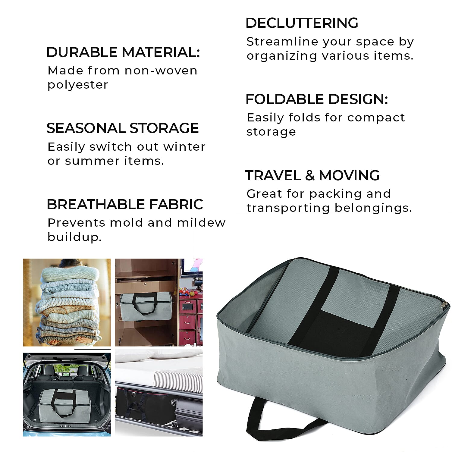 Set of 5 Non-Woven Fabric Storage Bag With Front Pocket - Grey