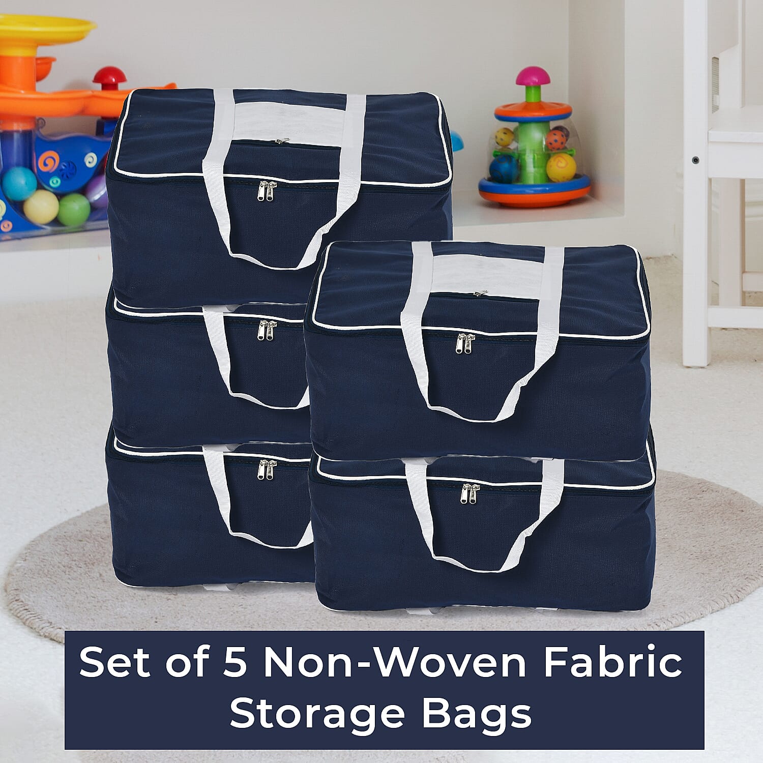 Set of 5 Non-Woven Storage Bag with Front Pocket - Navy