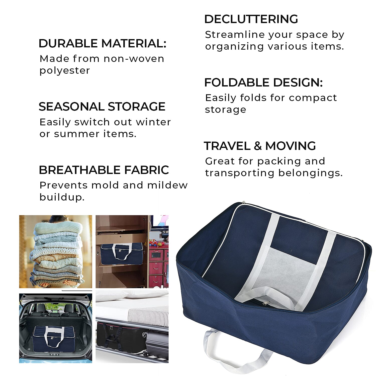 Set of 5 Non-Woven Storage Bag with Front Pocket - Navy