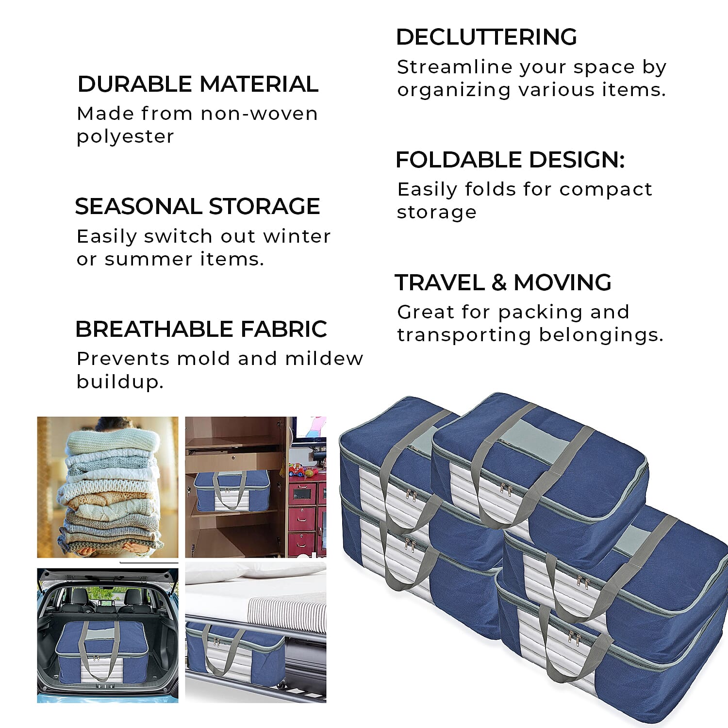 Set of 5 Non-Woven Fabric Storage Bags - Navy