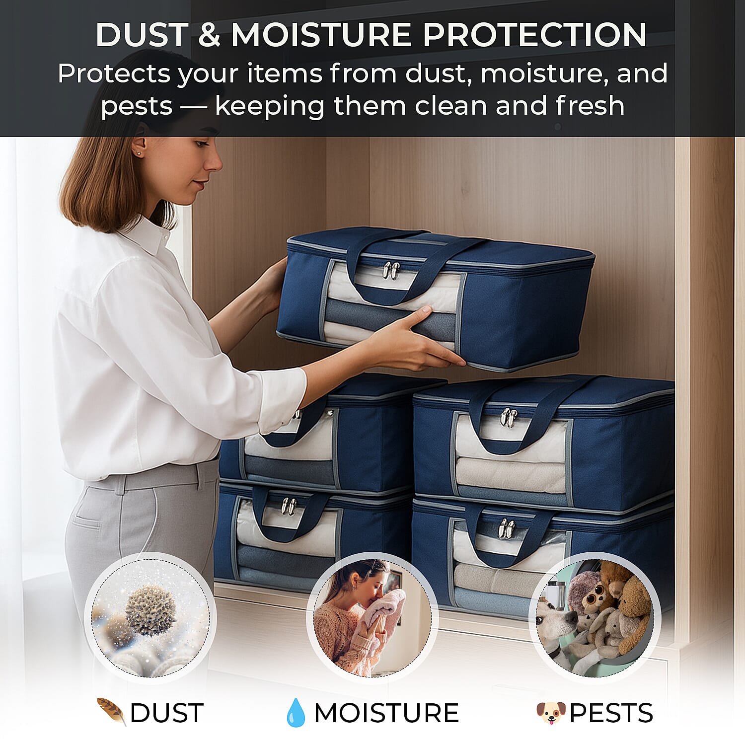 Set of 5 Non-Woven Fabric Storage Bags - Navy