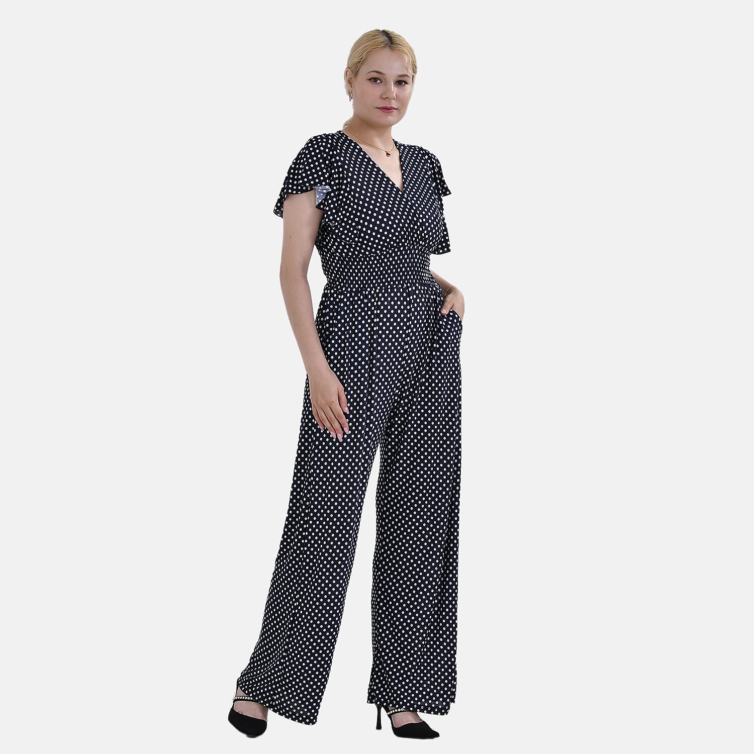 La Marey Polyester Flower Jumpsuit (Size S-M 12 to 14 ) - Navy