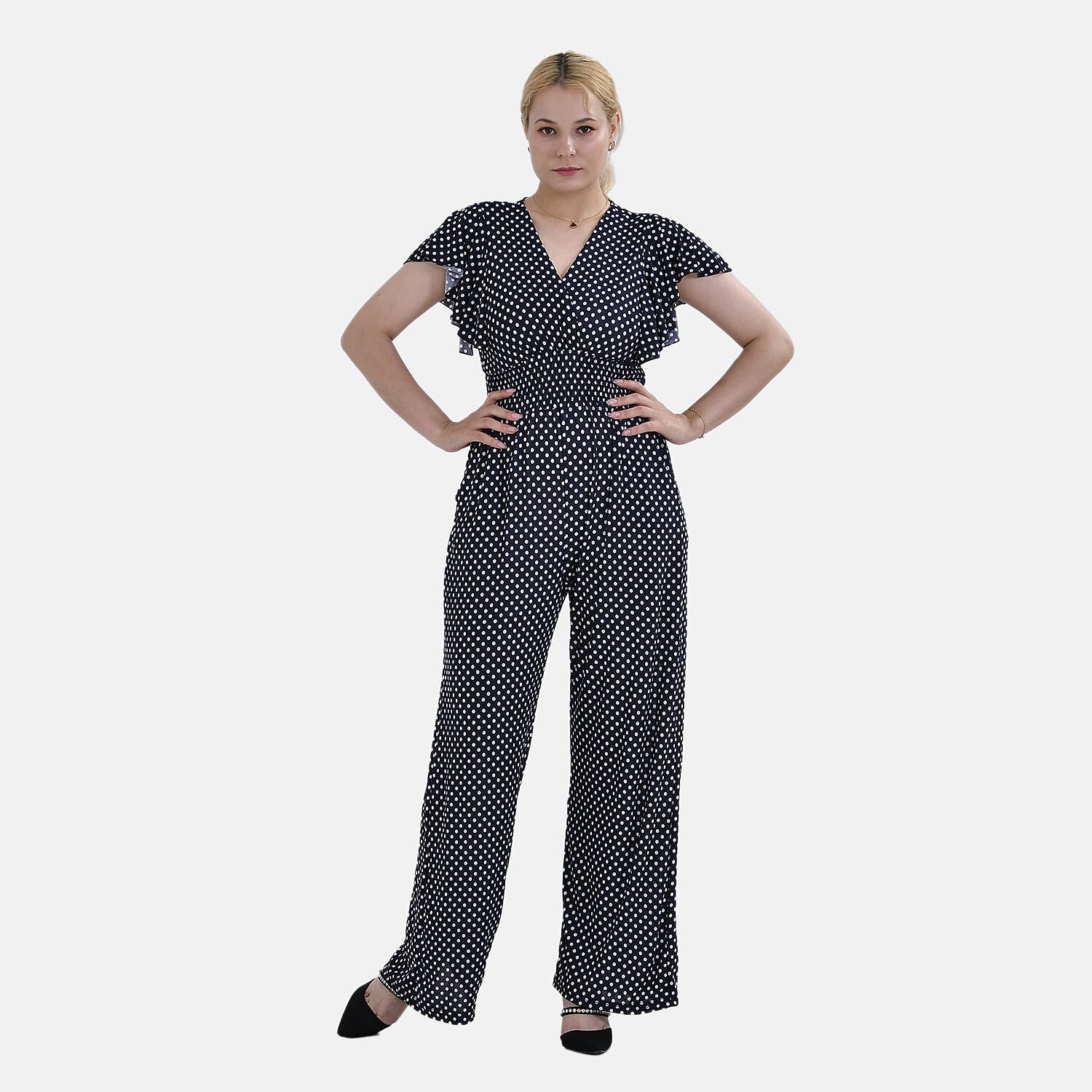 La Marey Polyester Flower Jumpsuit (Size S-M 12 to 14 ) - Navy