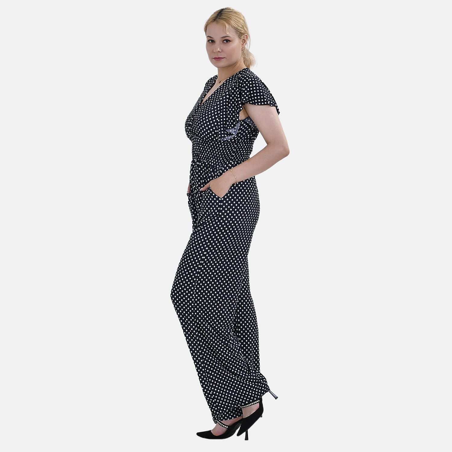 La Marey Polyester Polka Dots Jumpsuit (Size L-XL 16 to 22) - Navy & Navy