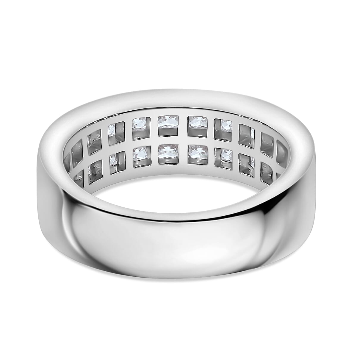 Moissanite Princess Cut Double Row Half Eternity Band Ring in Rhodium Overlay Sterling Silver 2.52 Ct. Moissanite Princess Cut Double Row Half Eternity Band Ring in Rhodium Overlay Sterling Silver 2.52 Ct.