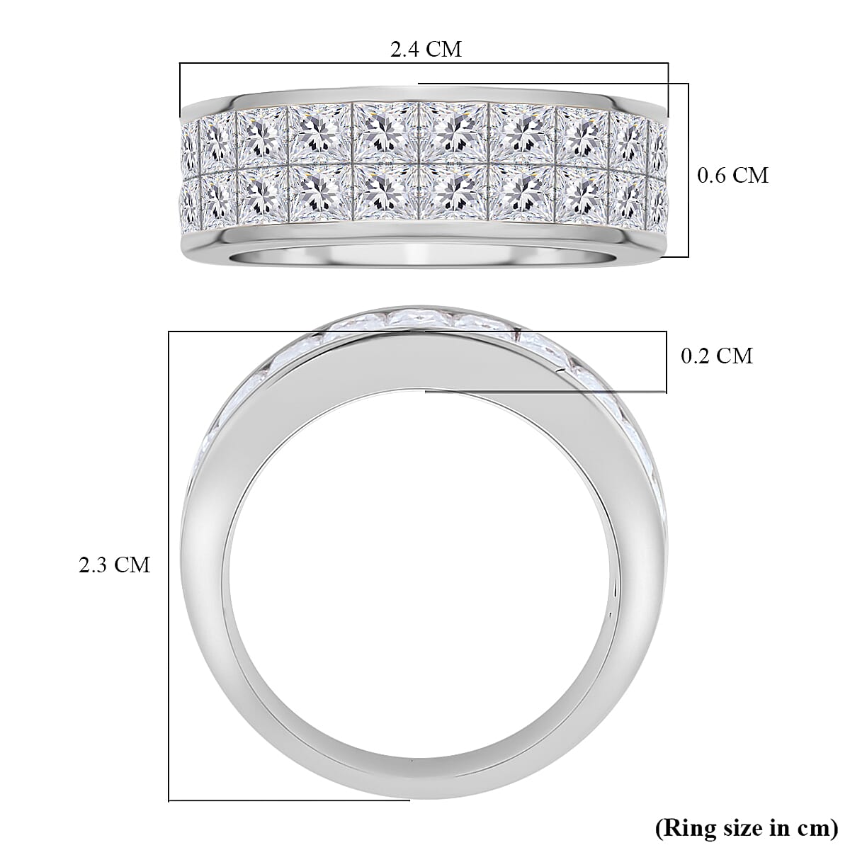 Moissanite Princess Cut Double Row Half Eternity Band Ring in Rhodium Overlay Sterling Silver 2.52 Ct. Moissanite Princess Cut Double Row Half Eternity Band Ring in Rhodium Overlay Sterling Silver 2.52 Ct.