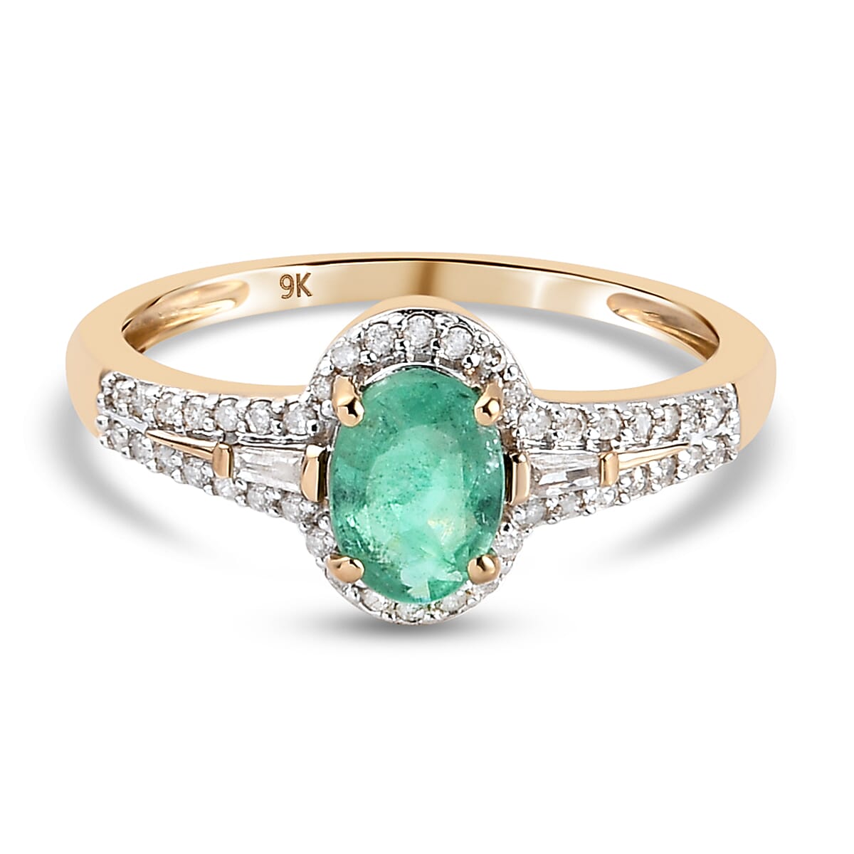 9K Yellow Gold AAA Boyaca Colombian Emerald and Diamond Ring 1.01 Ct.
