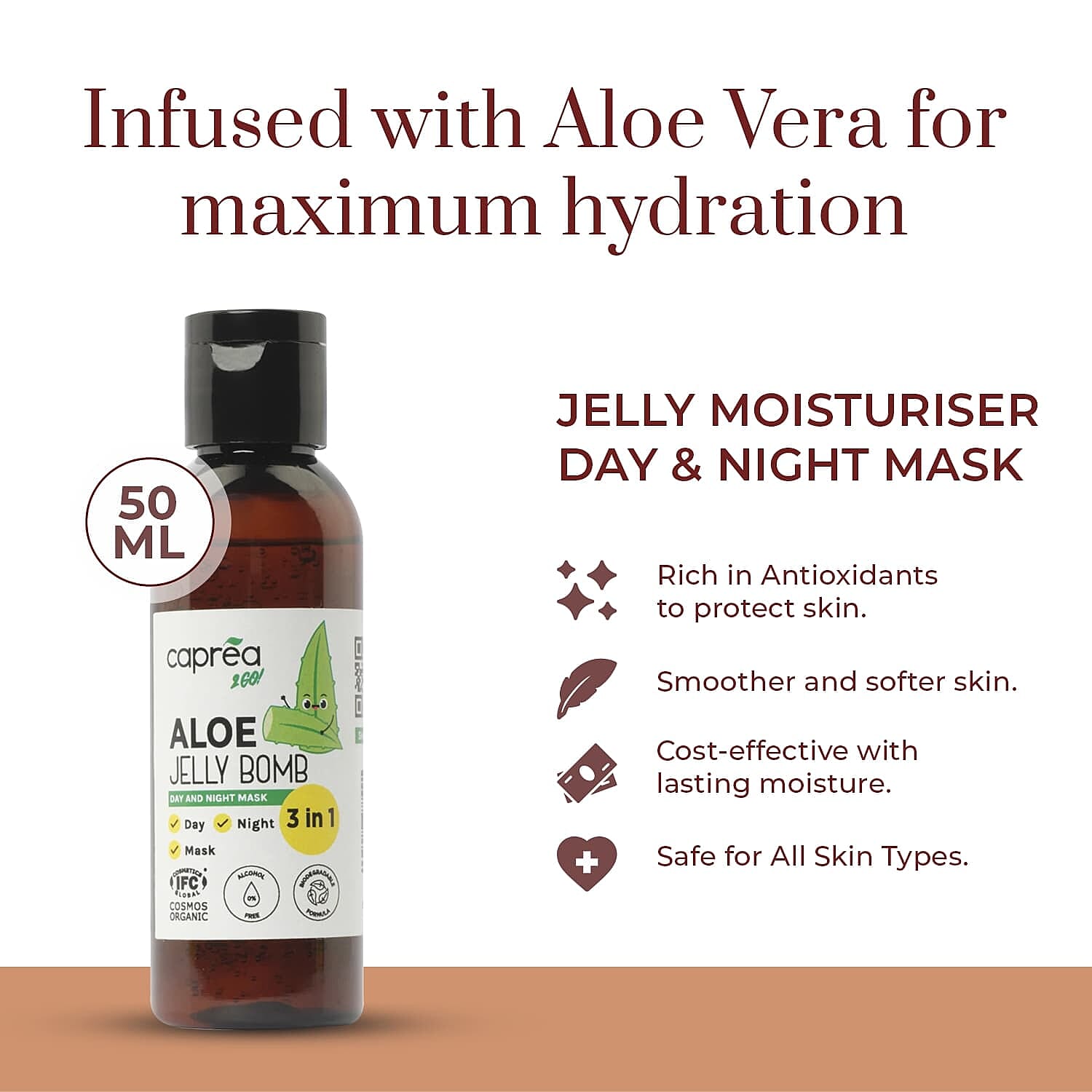 Caprea 3 in 1 Jelly Moisturiser Day & Night Mask - 50ml Caprea 3 in 1 Jelly Moisturiser Day & Night Mask - 50ml