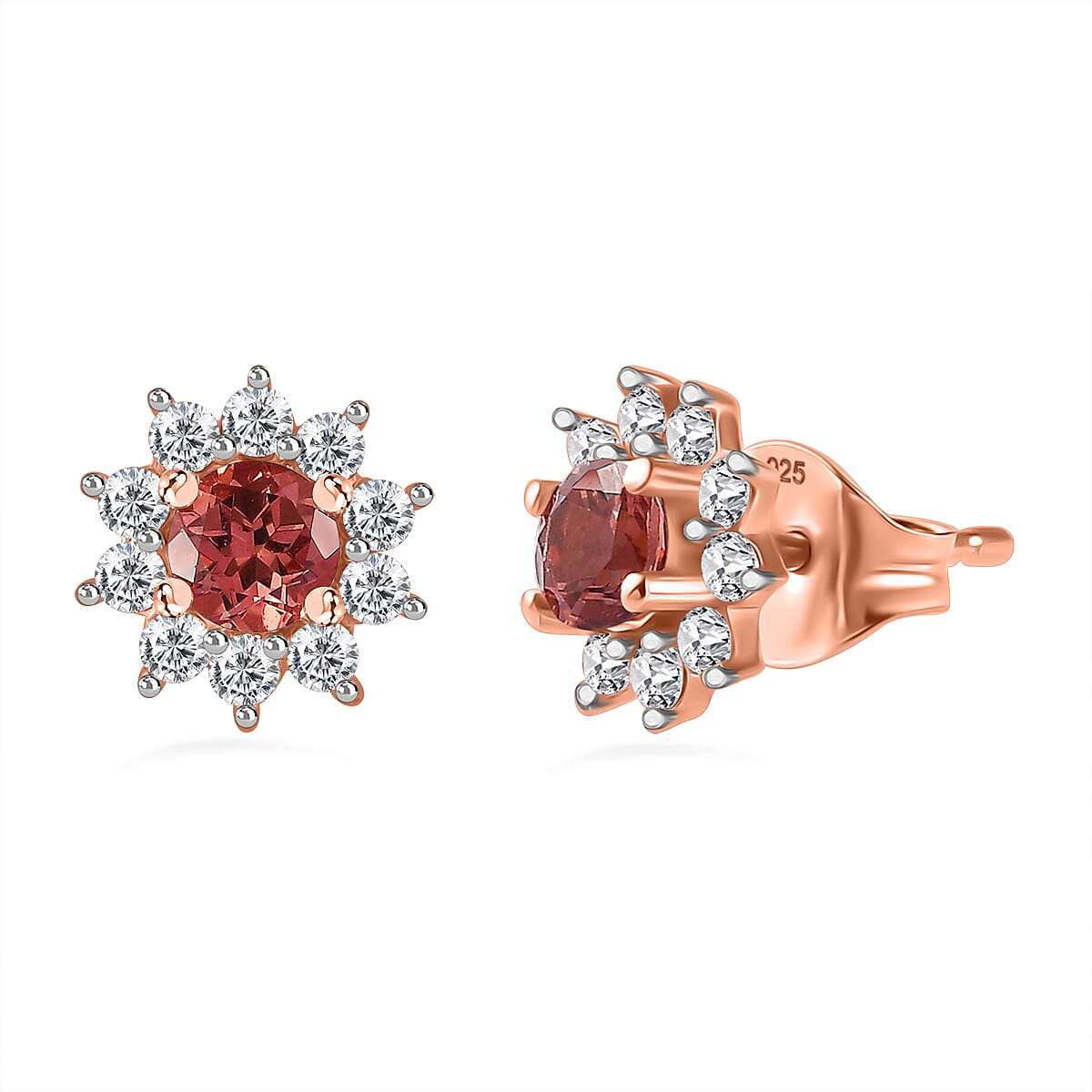 Tanzanian Blush Garnet & Natural Zircon Stud Earrings in 18K RG Vermeil Plated Sterling Silver 1.30 Ct