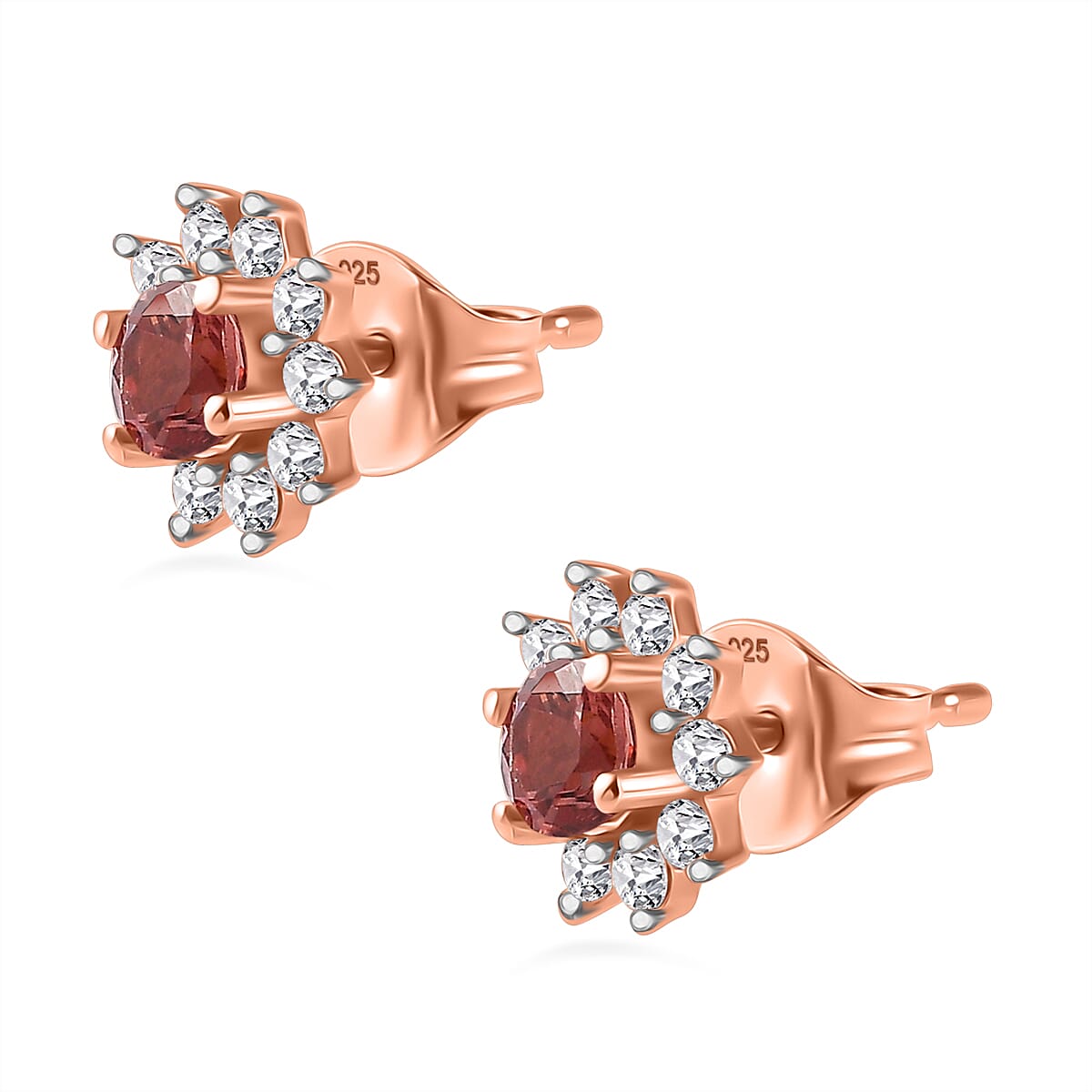 Tanzanian Blush Garnet & Natural Zircon Stud Earrings in 18K RG Vermeil Plated Sterling Silver 1.30 Ct