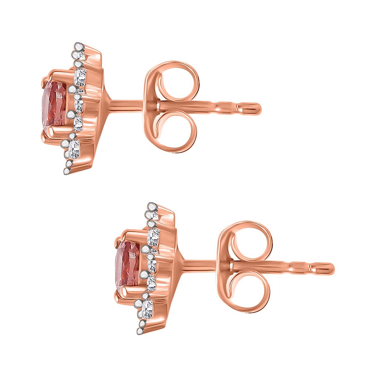 Tanzanian Blush Garnet & Natural Zircon Stud Earrings in 18K RG Vermeil Plated Sterling Silver 1.30 Ct