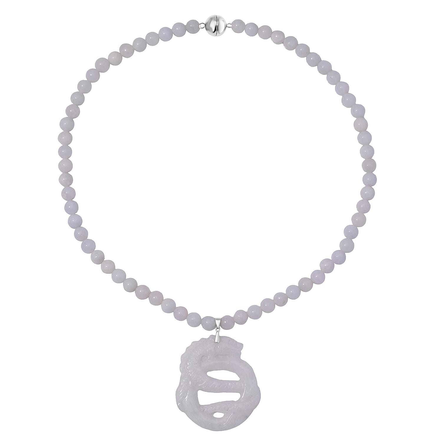 Exclusive Edition - Natural Hand Carved Jadeite Jade Dragon Necklace (Size - 20) with Platinum Overlay Sterling Silver 350.00 Ct