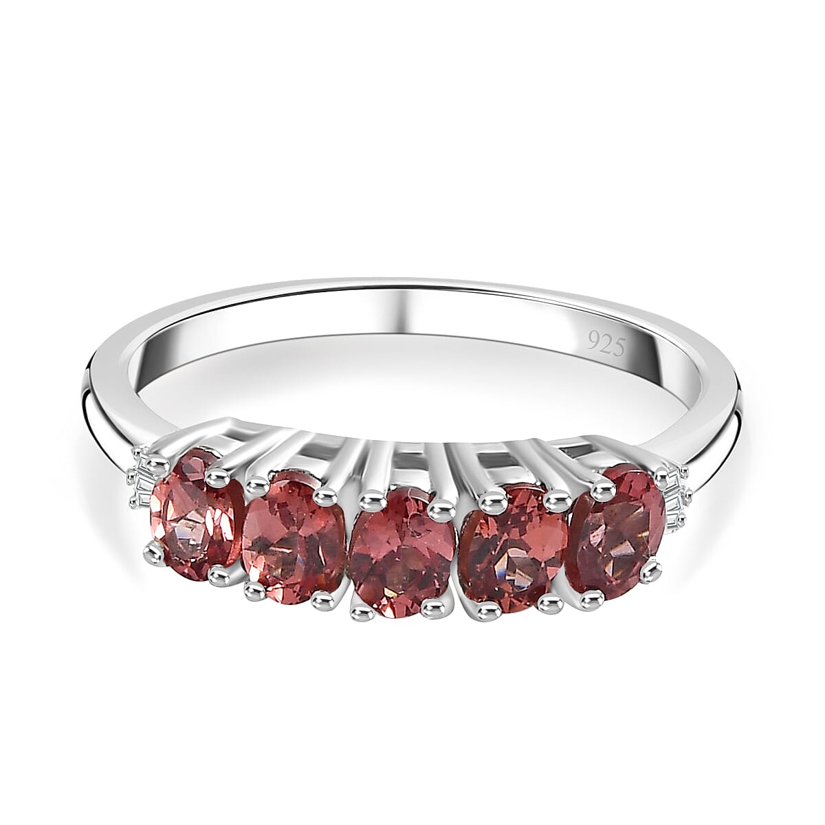 Tanzanian Blush Garnet & Diamond Ring in Rhodium Overlay Sterling Silver 1.20 Ct