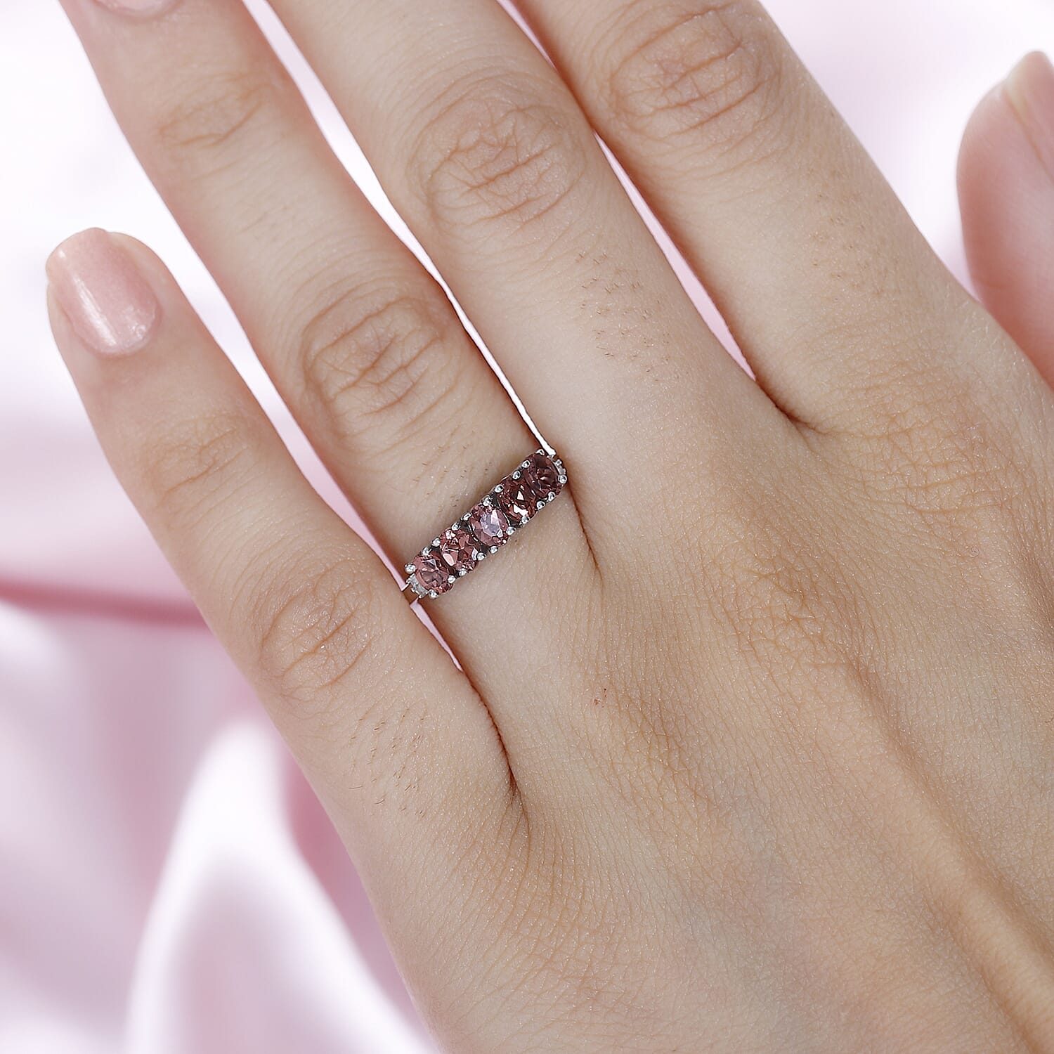 Tanzanian Blush Garnet & Diamond Ring in Rhodium Overlay Sterling Silver 1.20 Ct