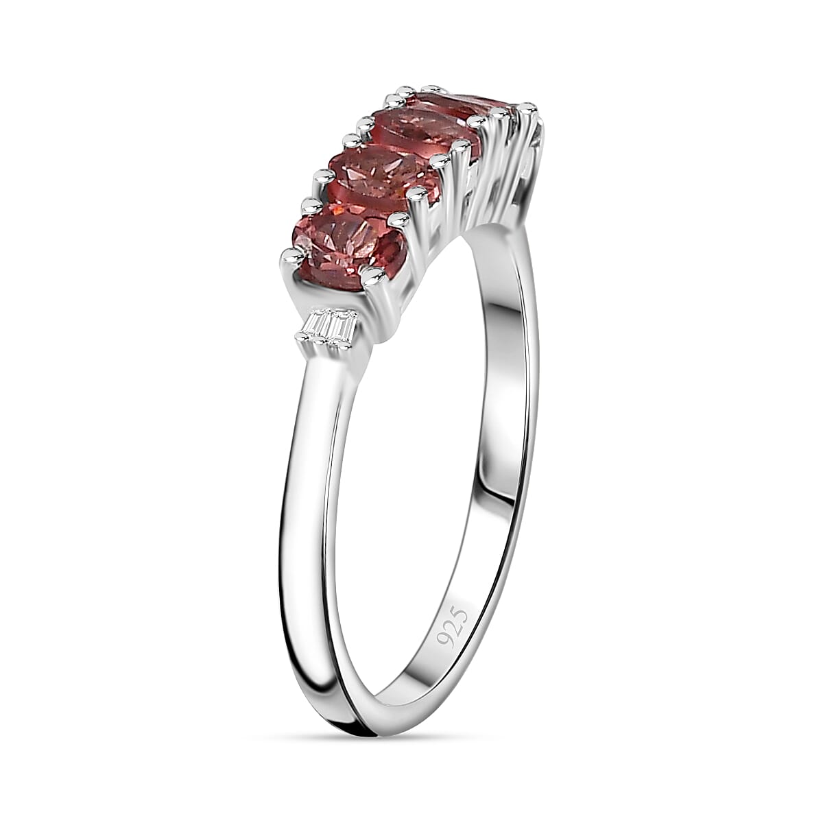 Tanzanian Blush Garnet & Diamond Ring in Rhodium Overlay Sterling Silver 1.20 Ct