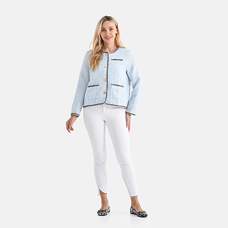 - Maisi Tweed Jacket with Contrast Trim (Size M) - Blue