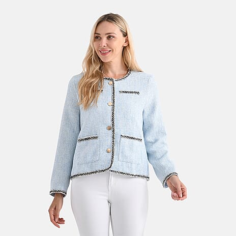 - Maisi Tweed Jacket with Contrast Trim (Size M) - Blue