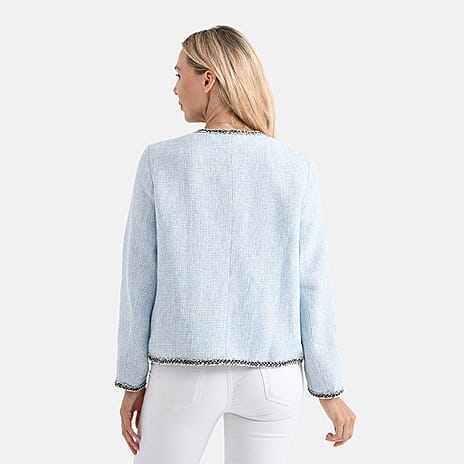 - Maisi Tweed Jacket with Contrast Trim (Size L) - Blue