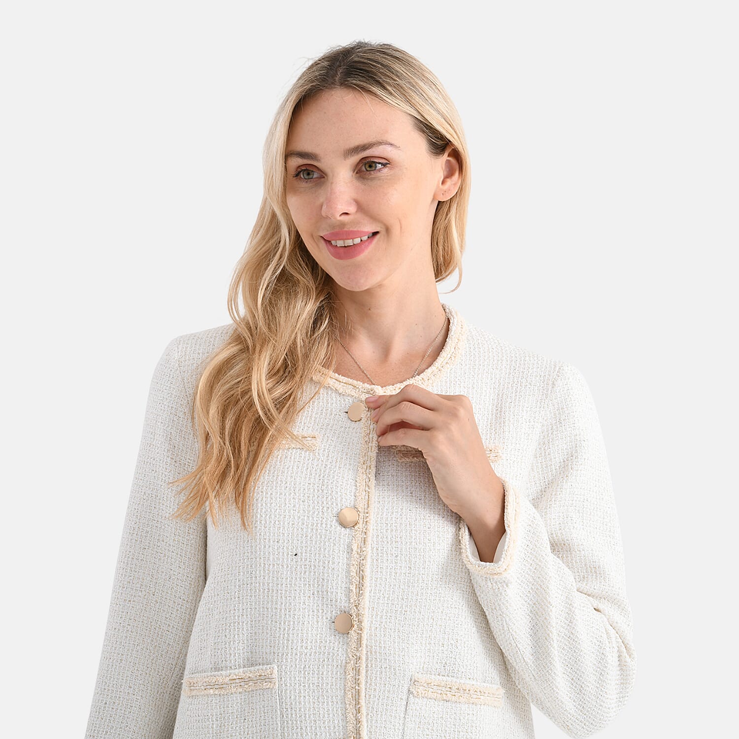 La Marey Tweed Long Sleeve Buttoned Blazer (Size 12 To 14) - White