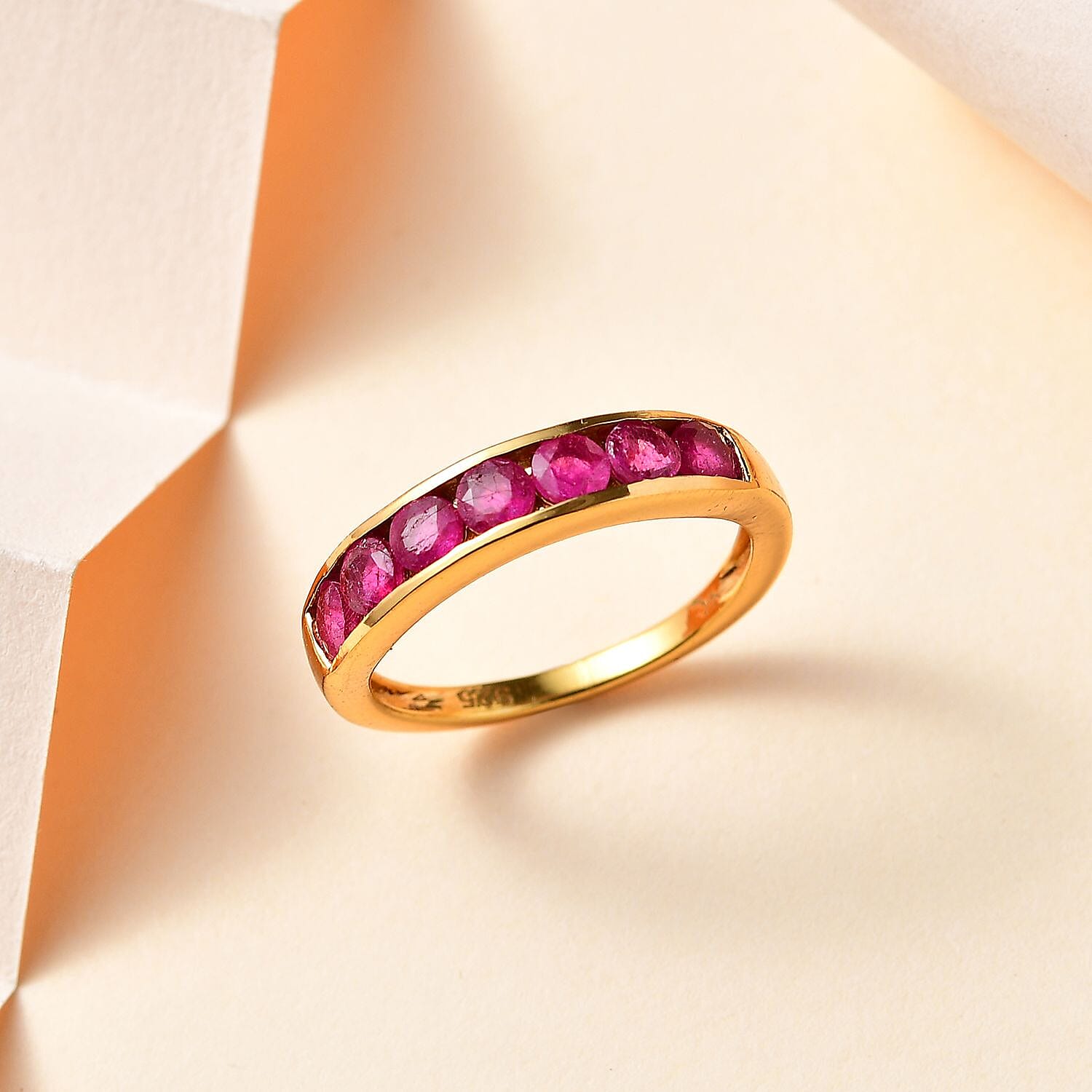 African Ruby Eternity Band Ring in 14K YG Overlay Sterling Silver 1.28 Ct