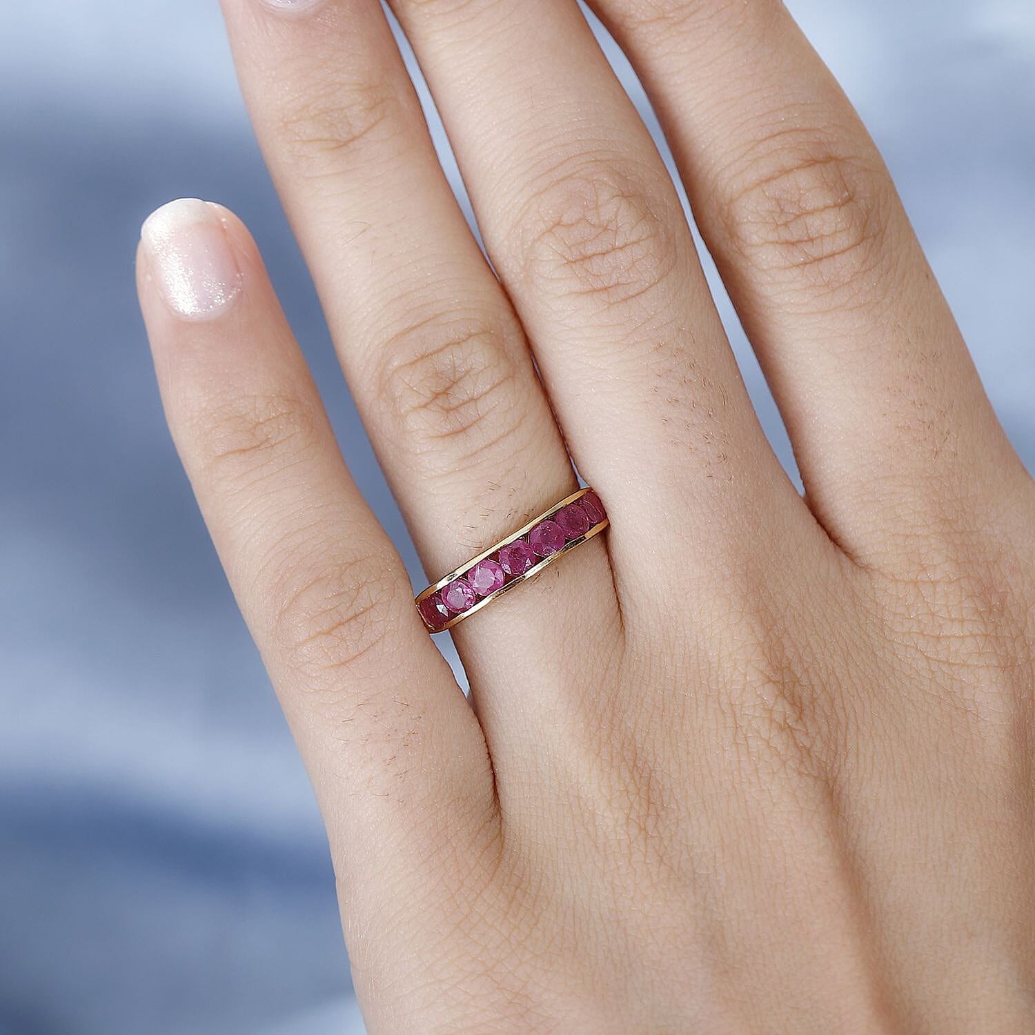 African Ruby Eternity Band Ring in 14K YG Overlay Sterling Silver 1.28 Ct