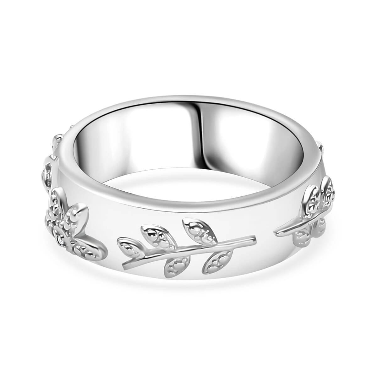 Diamond Floral Band Ring in Silver Tone