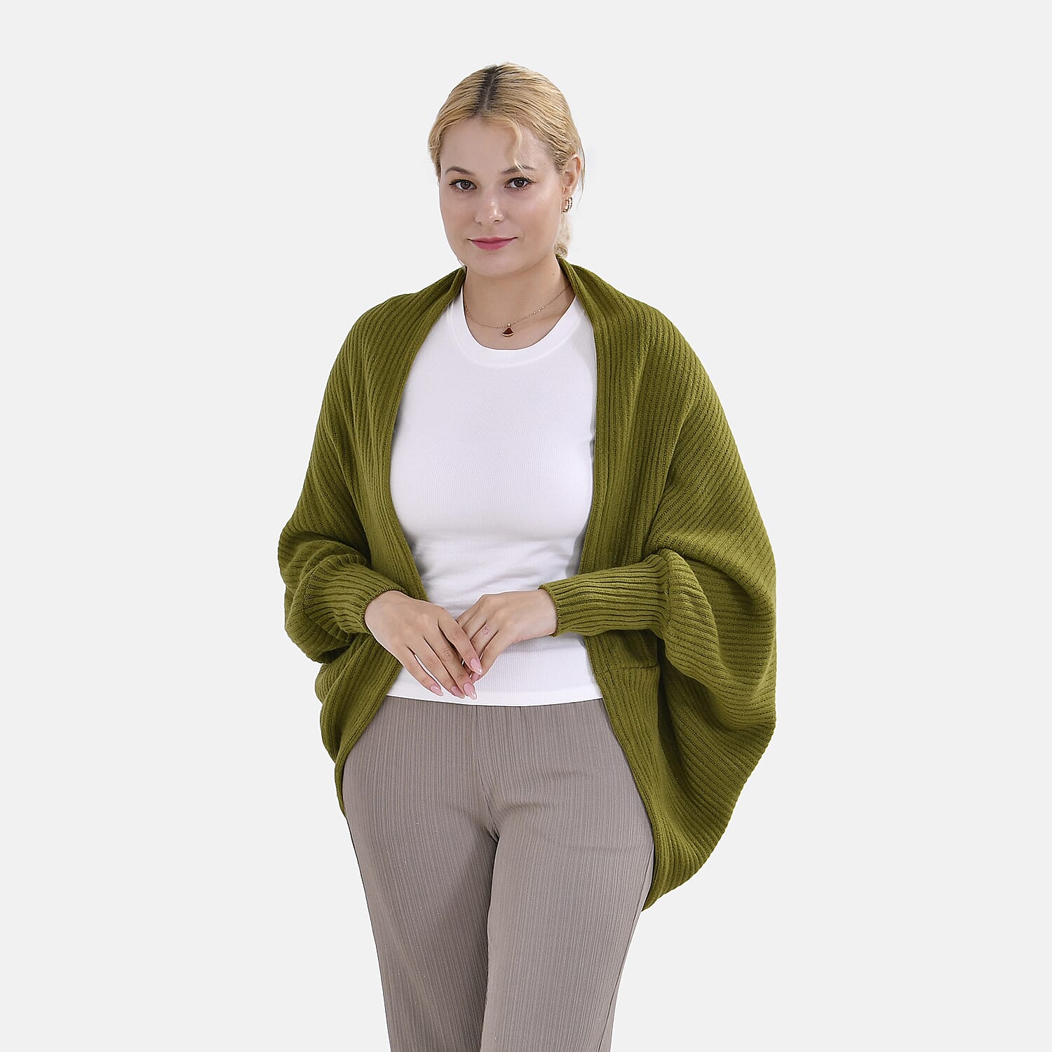 Tamsy Acrylic Solid Cardigan (Size 76x1 cm) - Green & Green