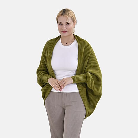 Tamsy Acrylic Solid Cardigan (Size 76x1 cm) - Green & Green