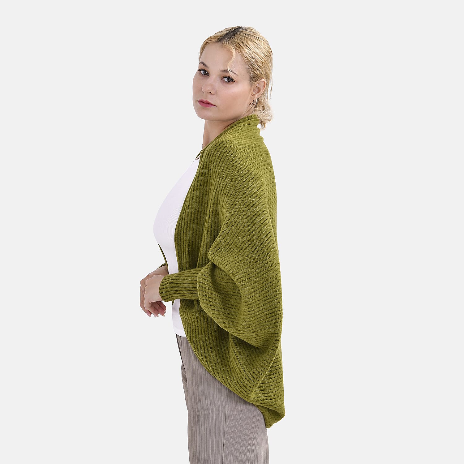 Tamsy Acrylic Solid Cardigan (Size 76x1 cm) - Green & Green