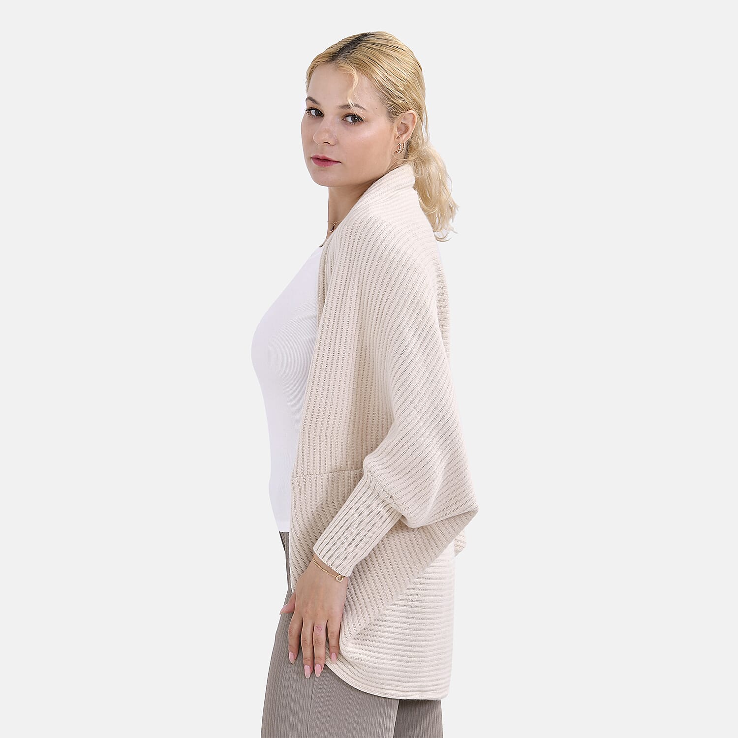 Tamsy Acrylic Solid Cardigan (Size 76x1 cm) - White & Green