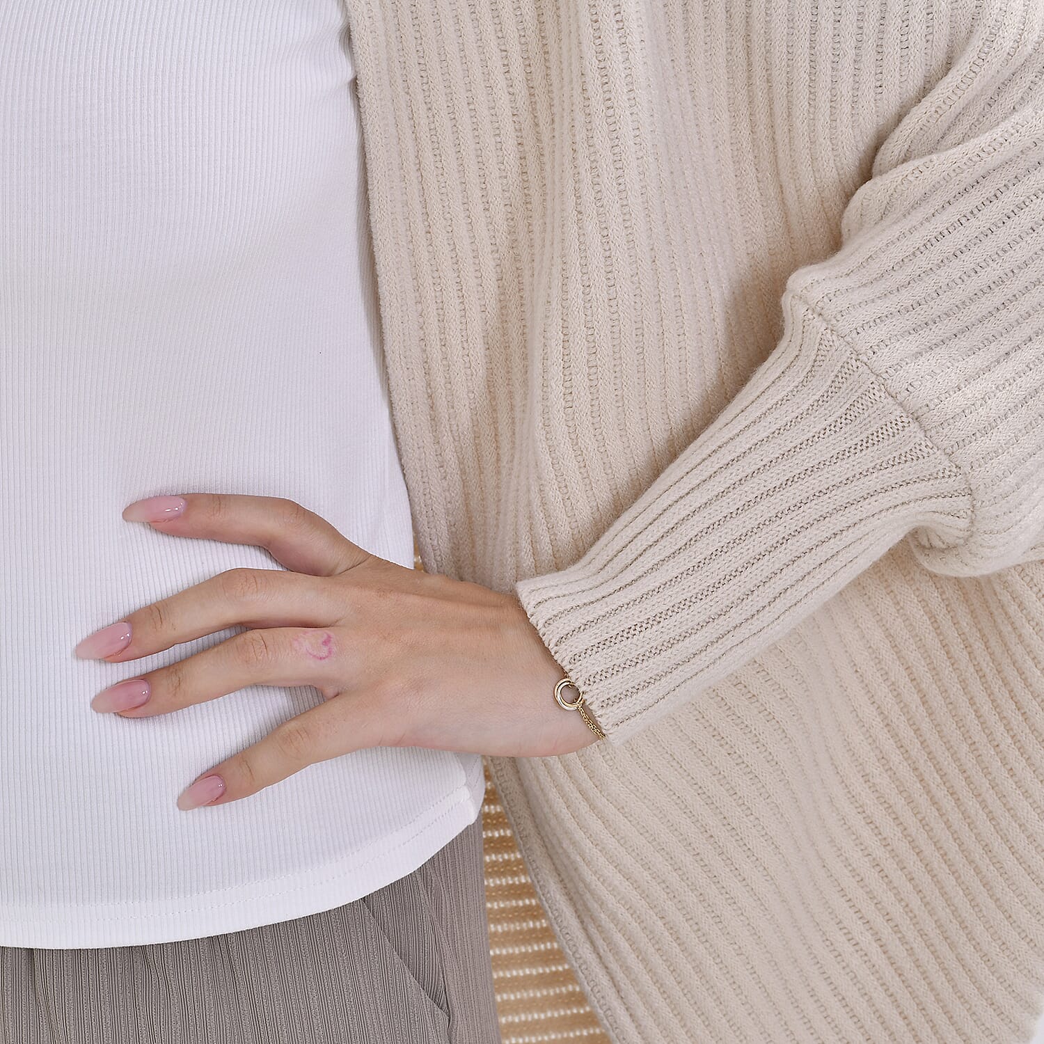 Tamsy Acrylic Solid Cardigan (Size 76x1 cm) - White & Green