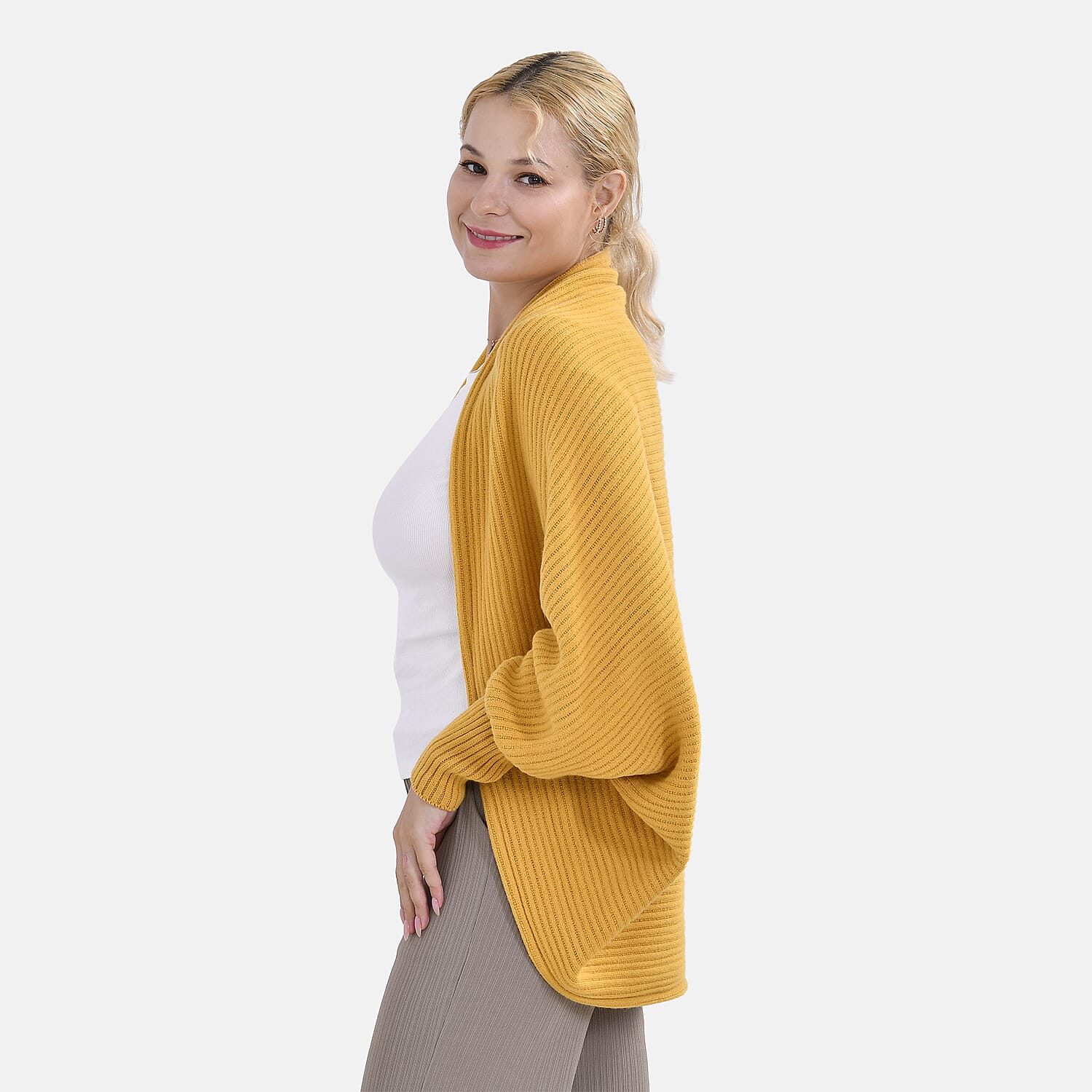 Tamsy Acrylic Solid Cardigan (Size 76x1 cm) - Yellow & Green