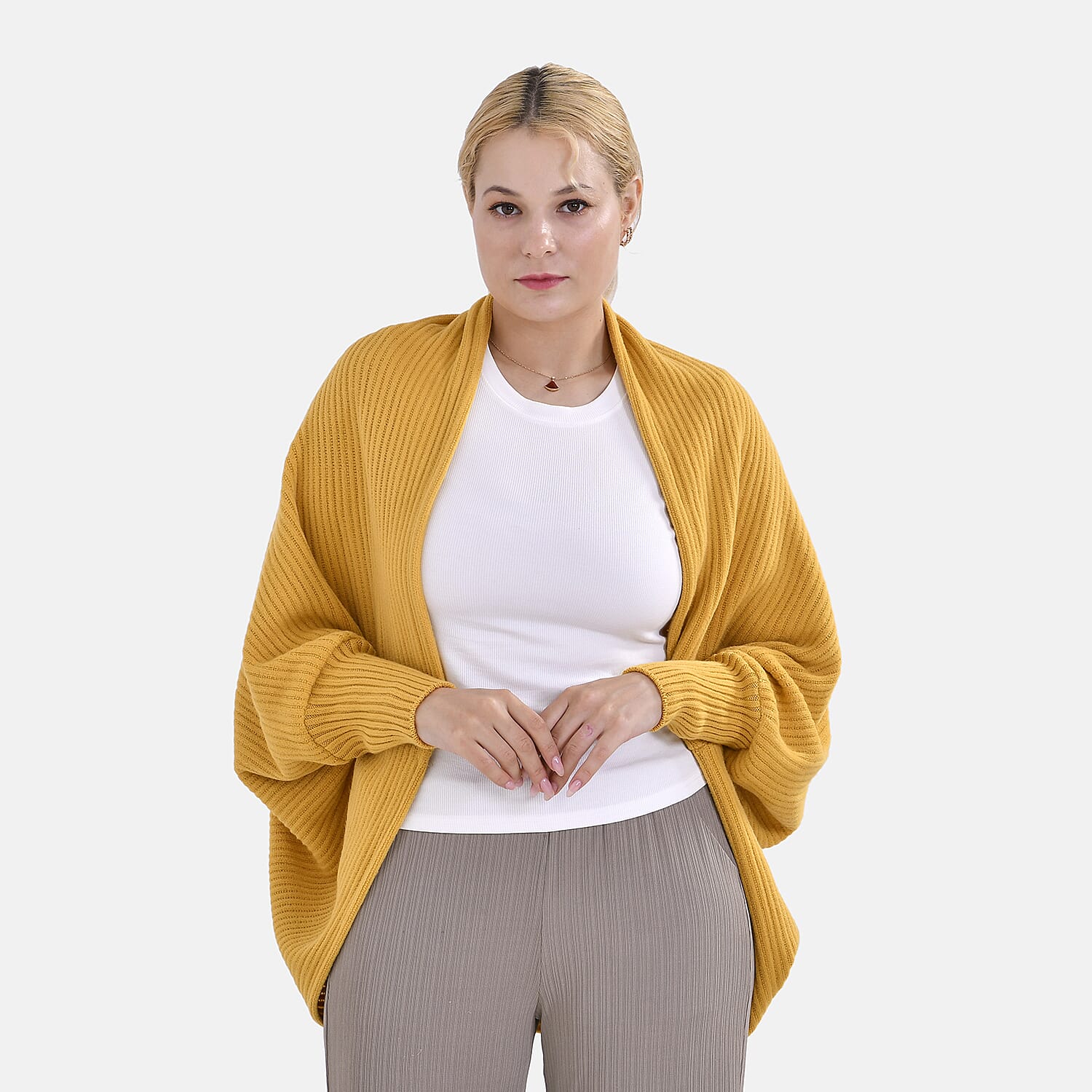 Tamsy Acrylic Solid Cardigan (Size 76x1 cm) - Yellow & Green