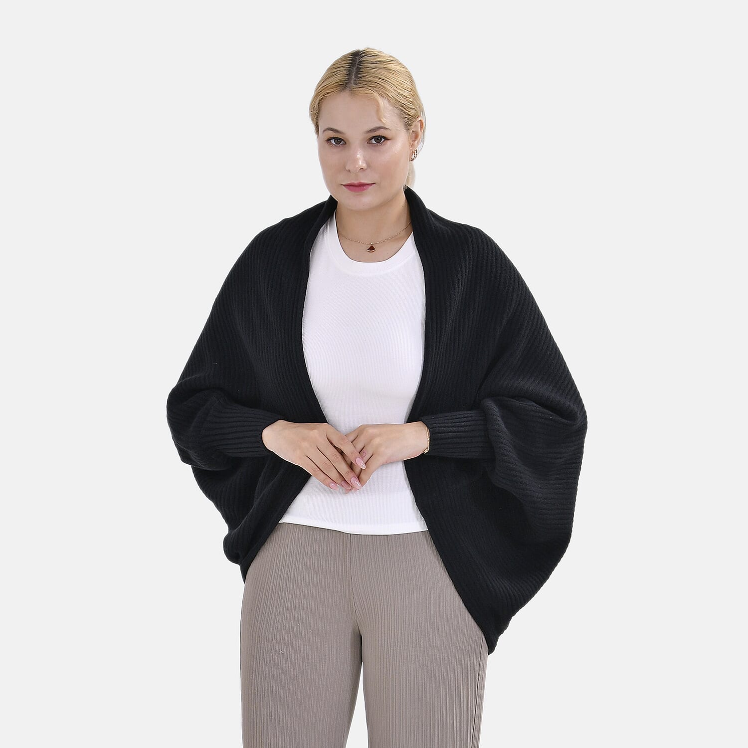 Tamsy Acrylic Solid Cardigan (Size 76x1 cm) - Black & Green