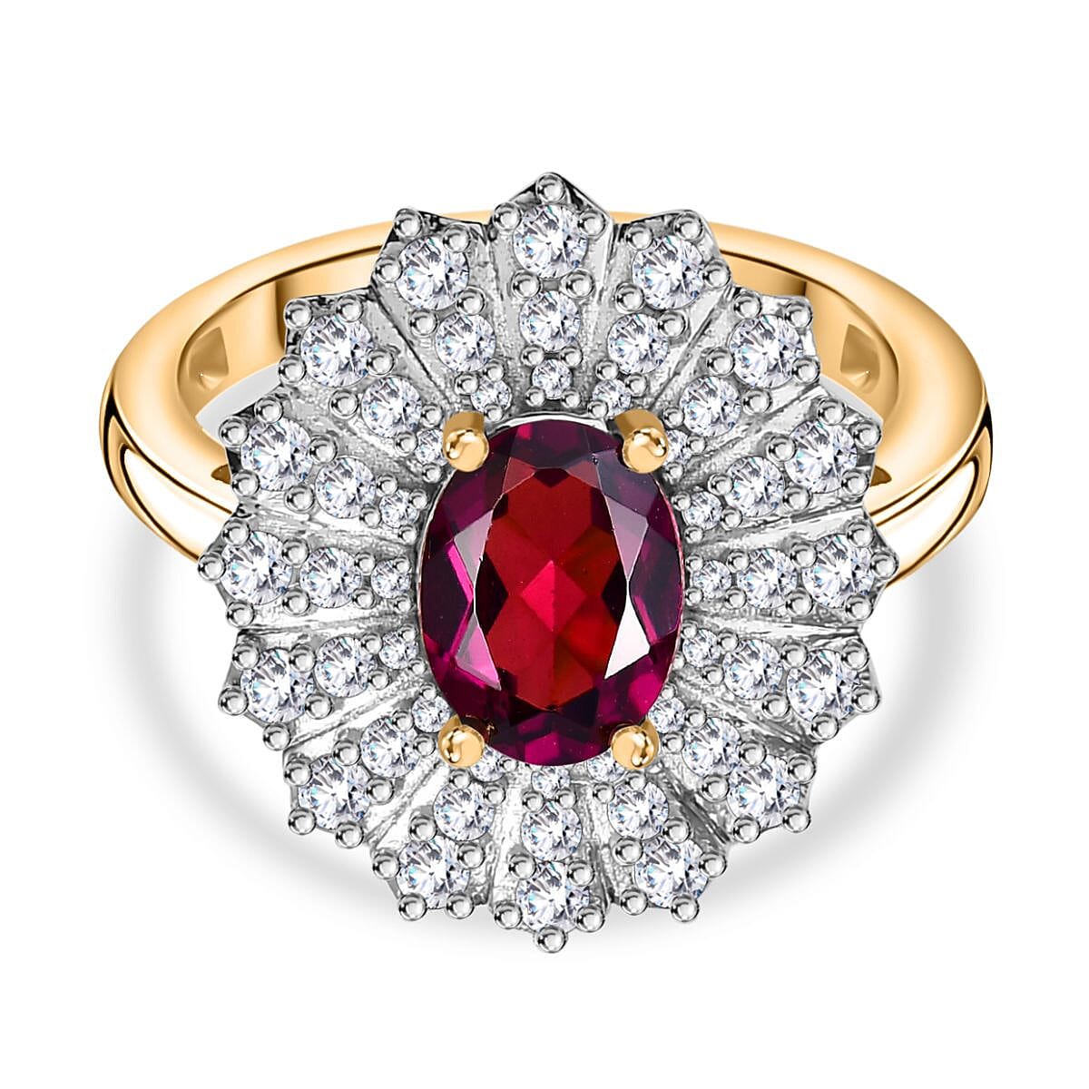 Tony Diniz Collection - Natural Ember Garnet & Natural White Zircon Ring in 18K Vermeil Yellow Gold Plated Sterling Silver 2.70 Ct