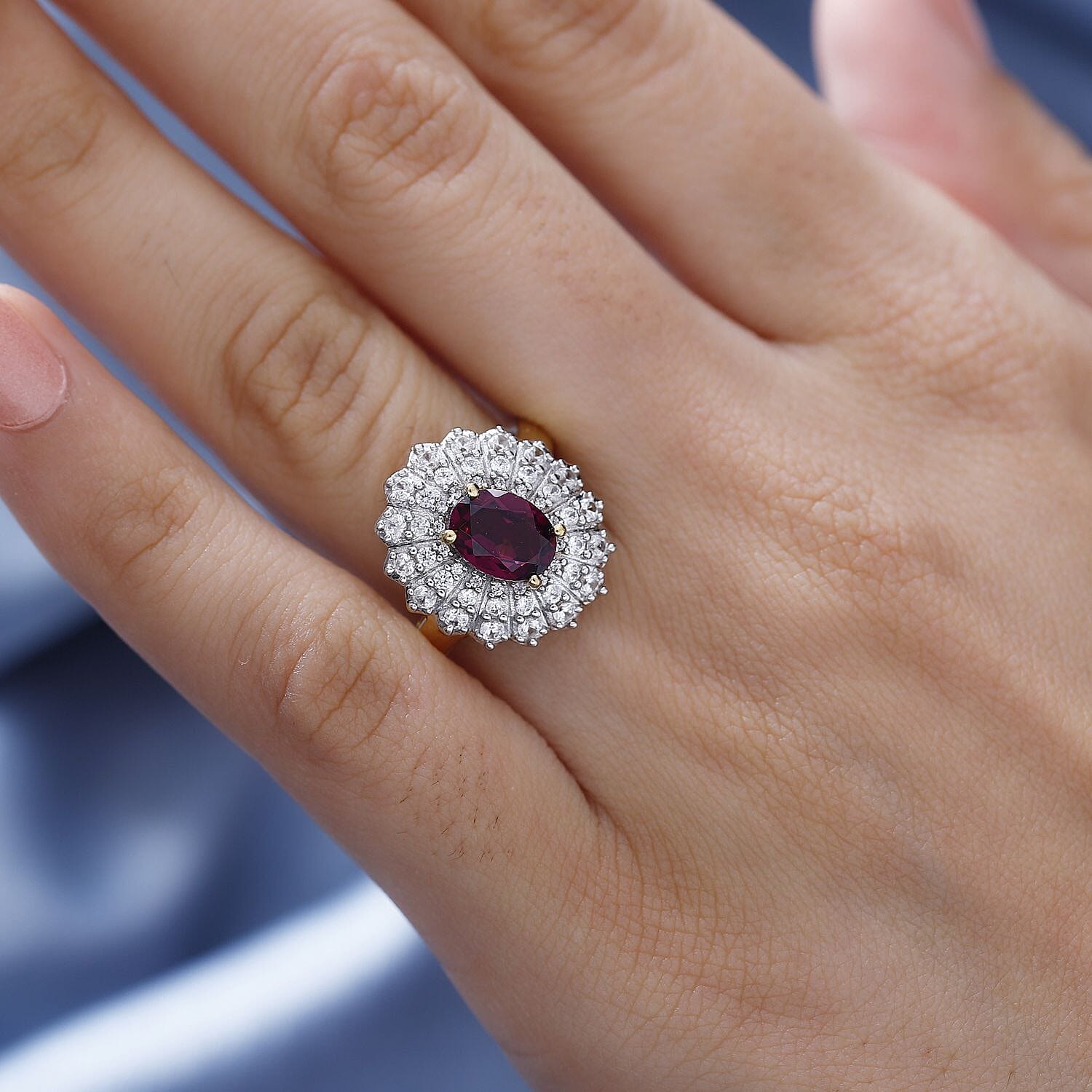 Tony Diniz Collection - Natural Ember Garnet & Natural White Zircon Ring in 18K Vermeil Yellow Gold Plated Sterling Silver 2.70 Ct