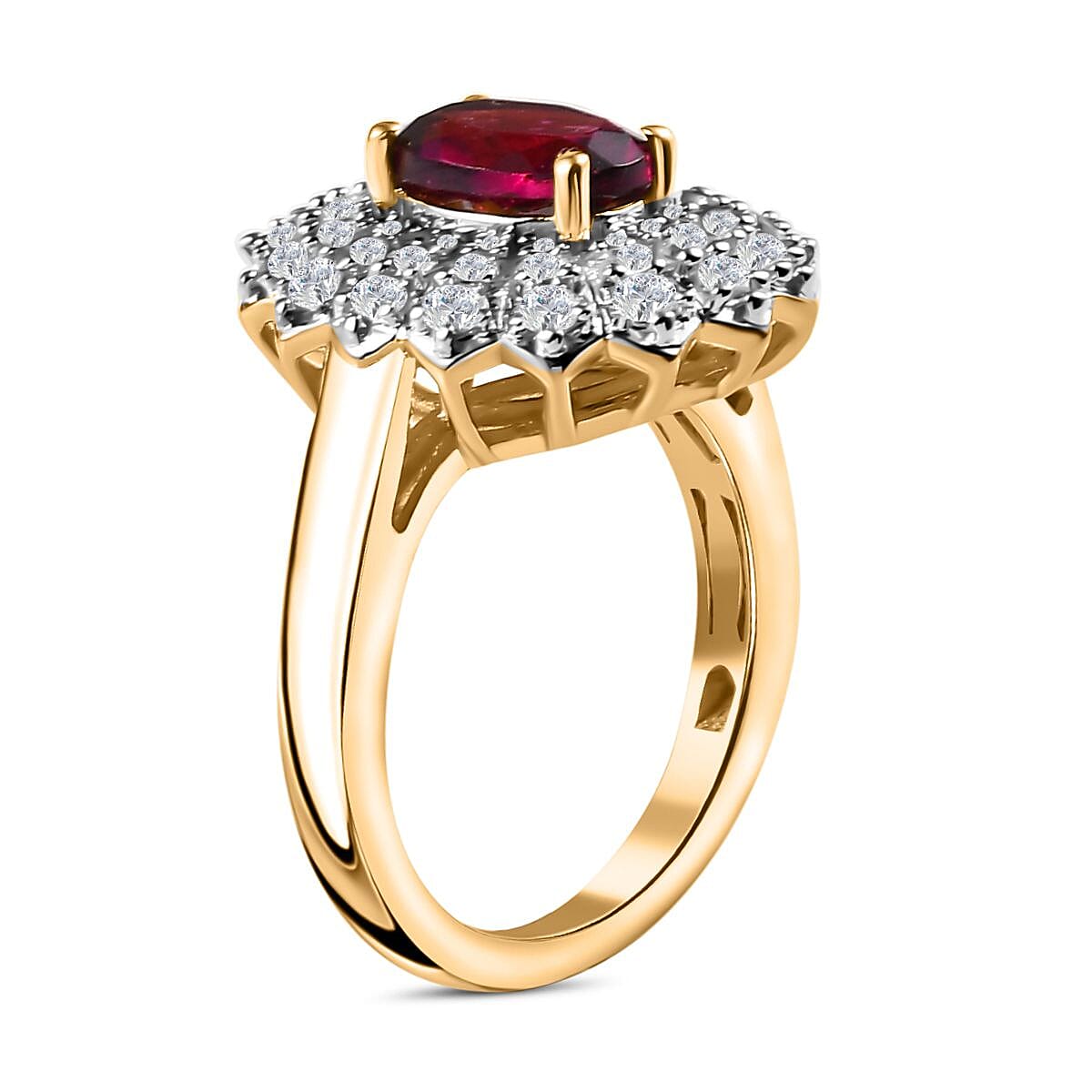 Tony Diniz Collection - Natural Ember Garnet & Natural White Zircon Ring in 18K Vermeil Yellow Gold Plated Sterling Silver 2.70 Ct