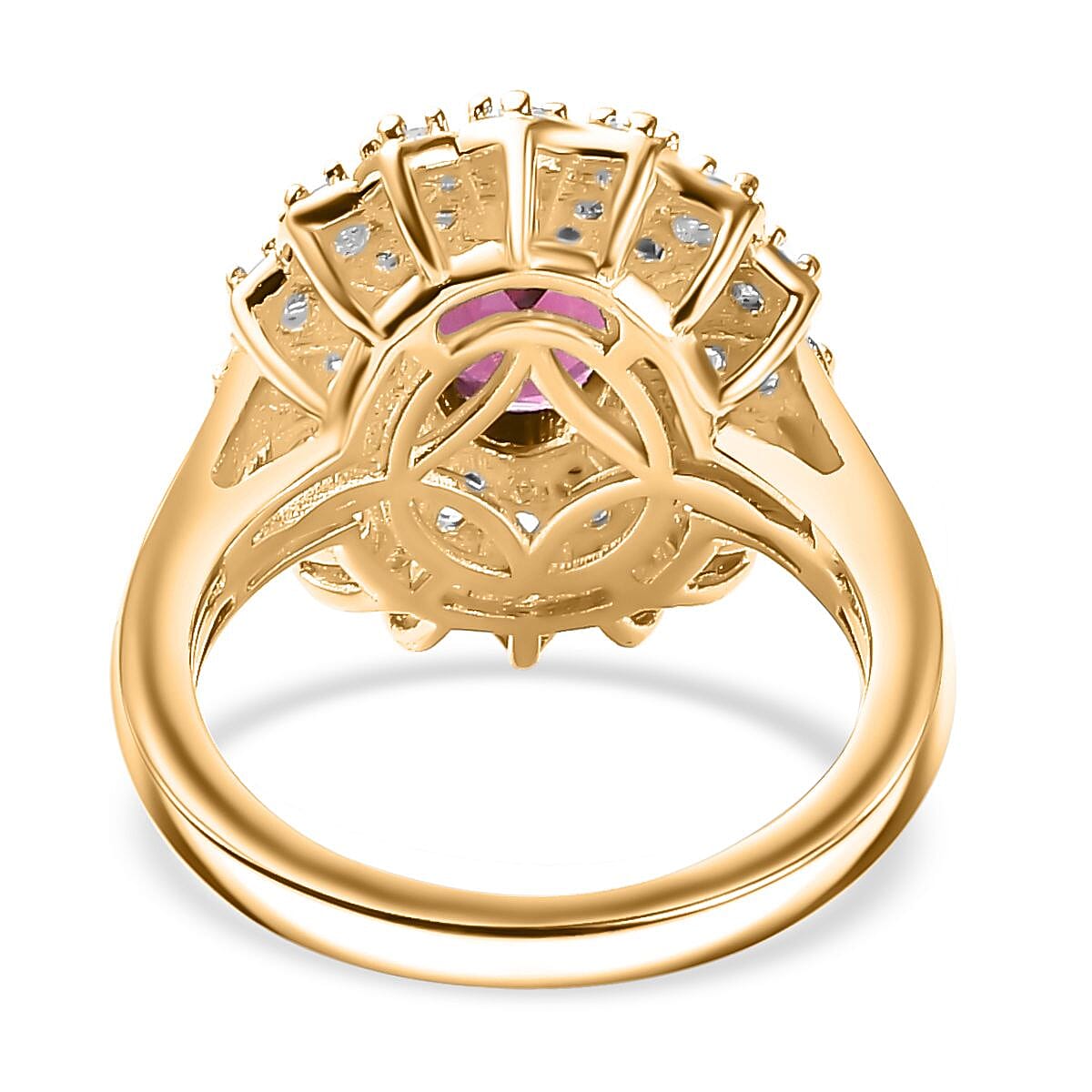 Tony Diniz Collection - Natural Ember Garnet & Natural White Zircon Ring in 18K Vermeil Yellow Gold Plated Sterling Silver 2.70 Ct