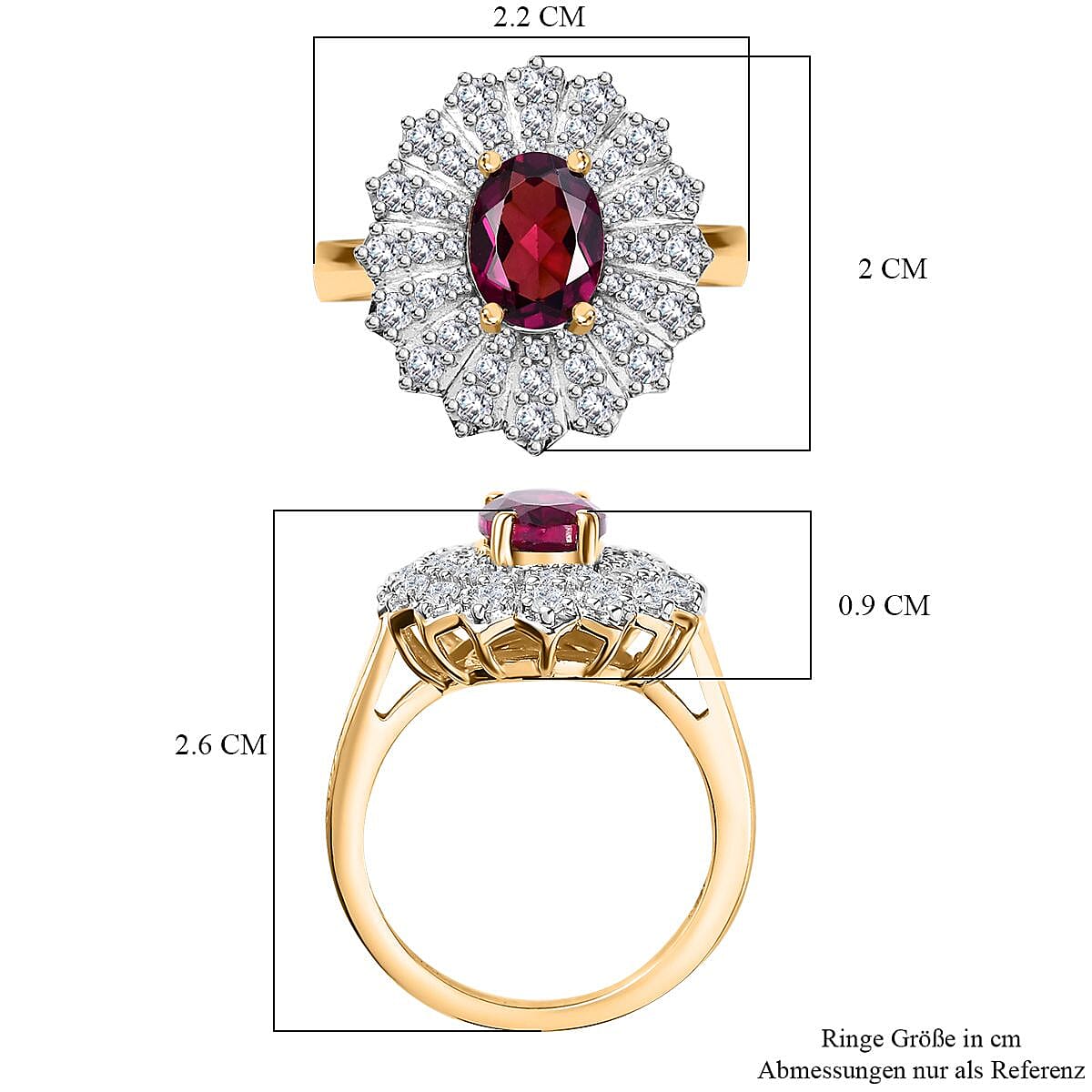 Tony Diniz Collection - Natural Ember Garnet & Natural White Zircon Ring in 18K Vermeil Yellow Gold Plated Sterling Silver 2.70 Ct