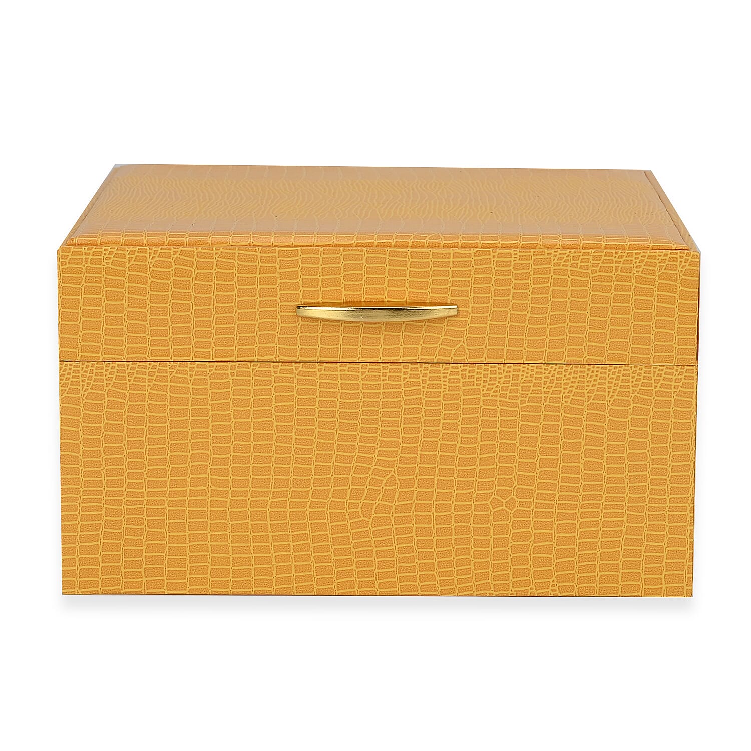 Leatherette Paper Lizard Skin Pattern 2 Layer Jewellery Box (Size 18x16x10 cm) - Yellow