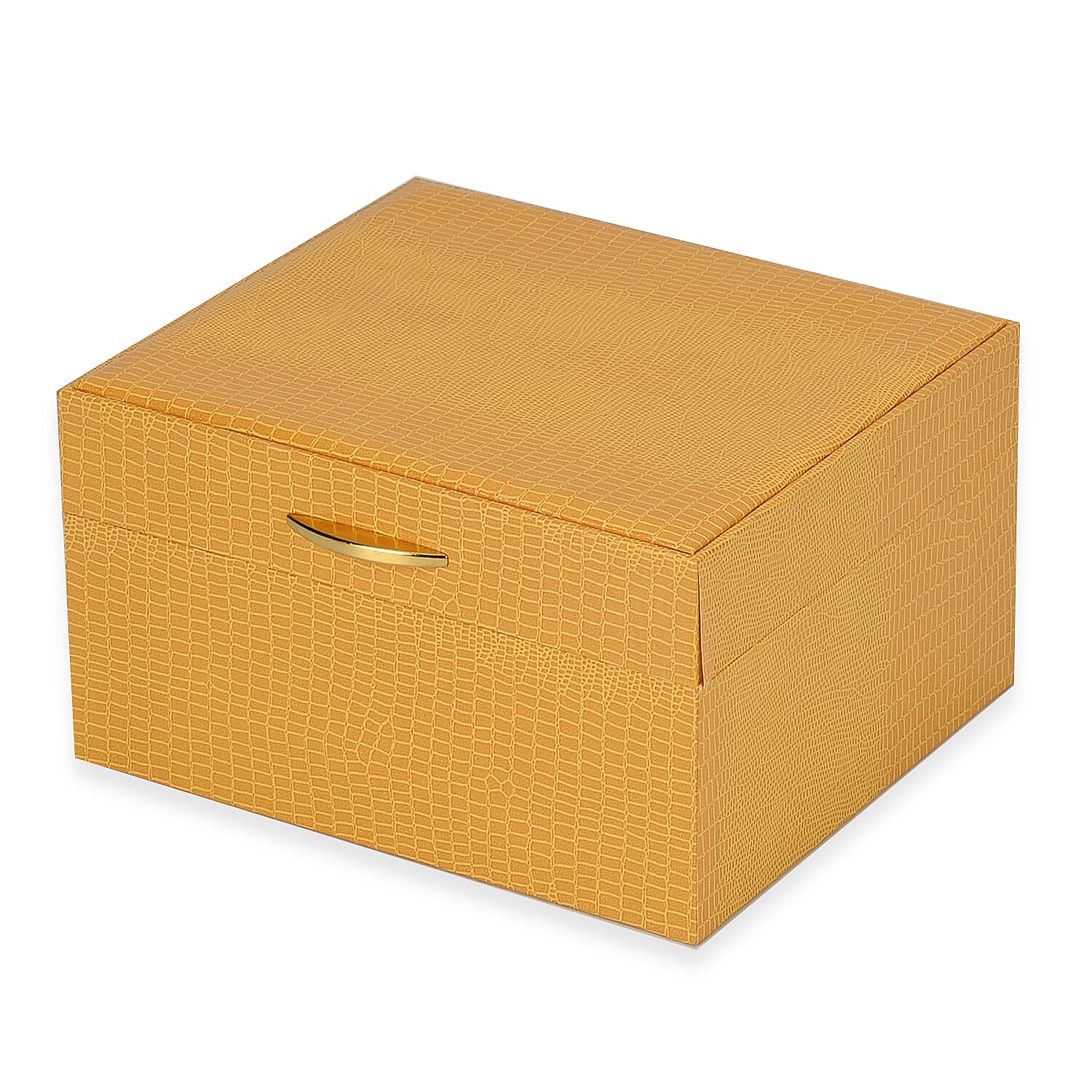 Leatherette Paper Lizard Skin Pattern 2 Layer Jewellery Box (Size 18x16x10 cm) - Yellow