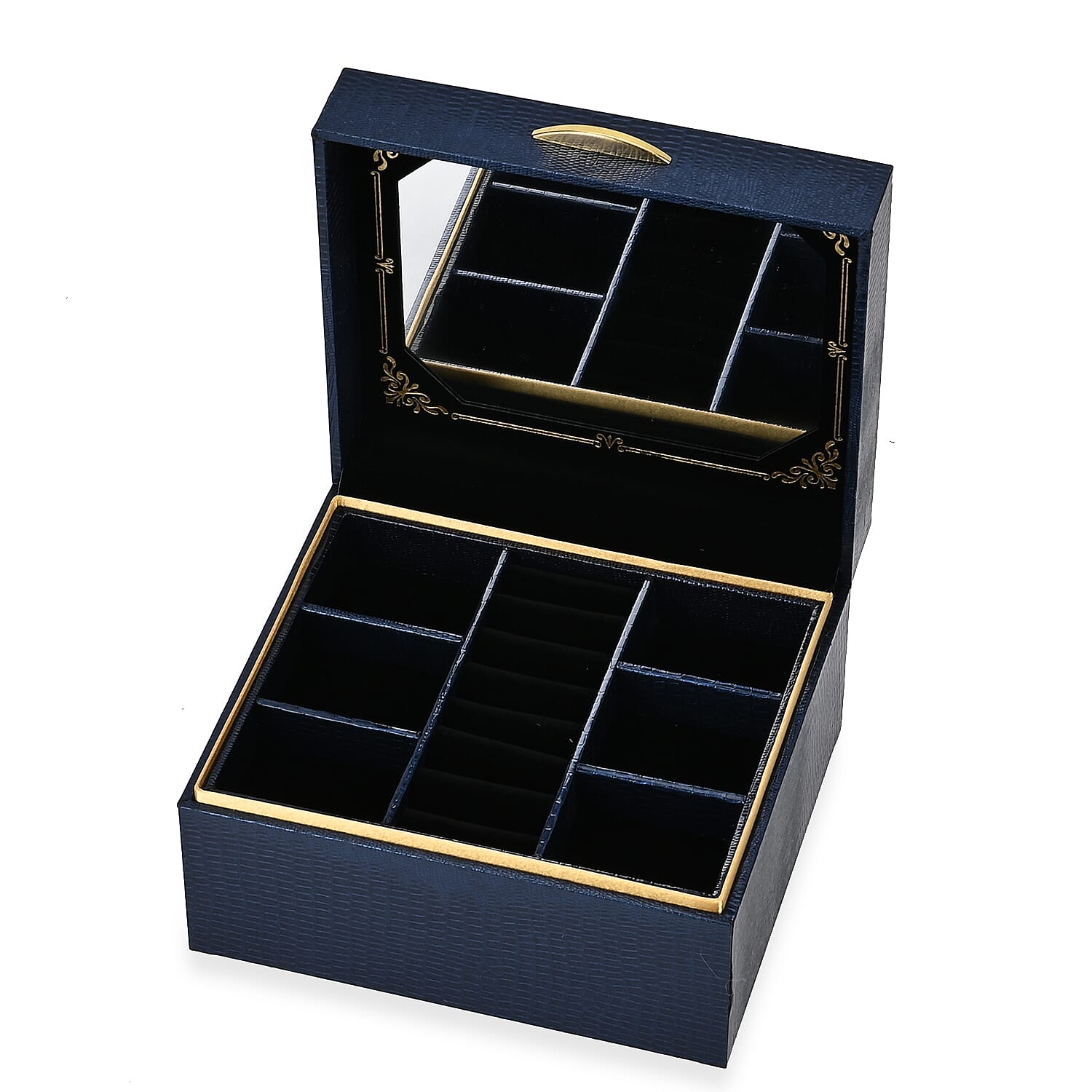 Leatherette Faux Lizard Skin Pattern 2 Layer Jewellery Box (Size 18x16x10 cm) - Navy