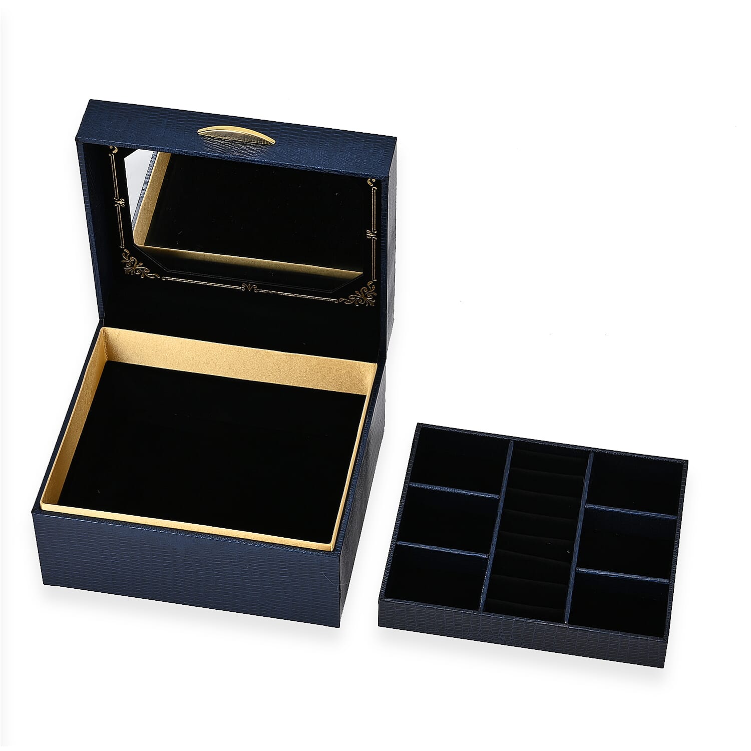 Leatherette Faux Lizard Skin Pattern 2 Layer Jewellery Box (Size 18x16x10 cm) - Navy