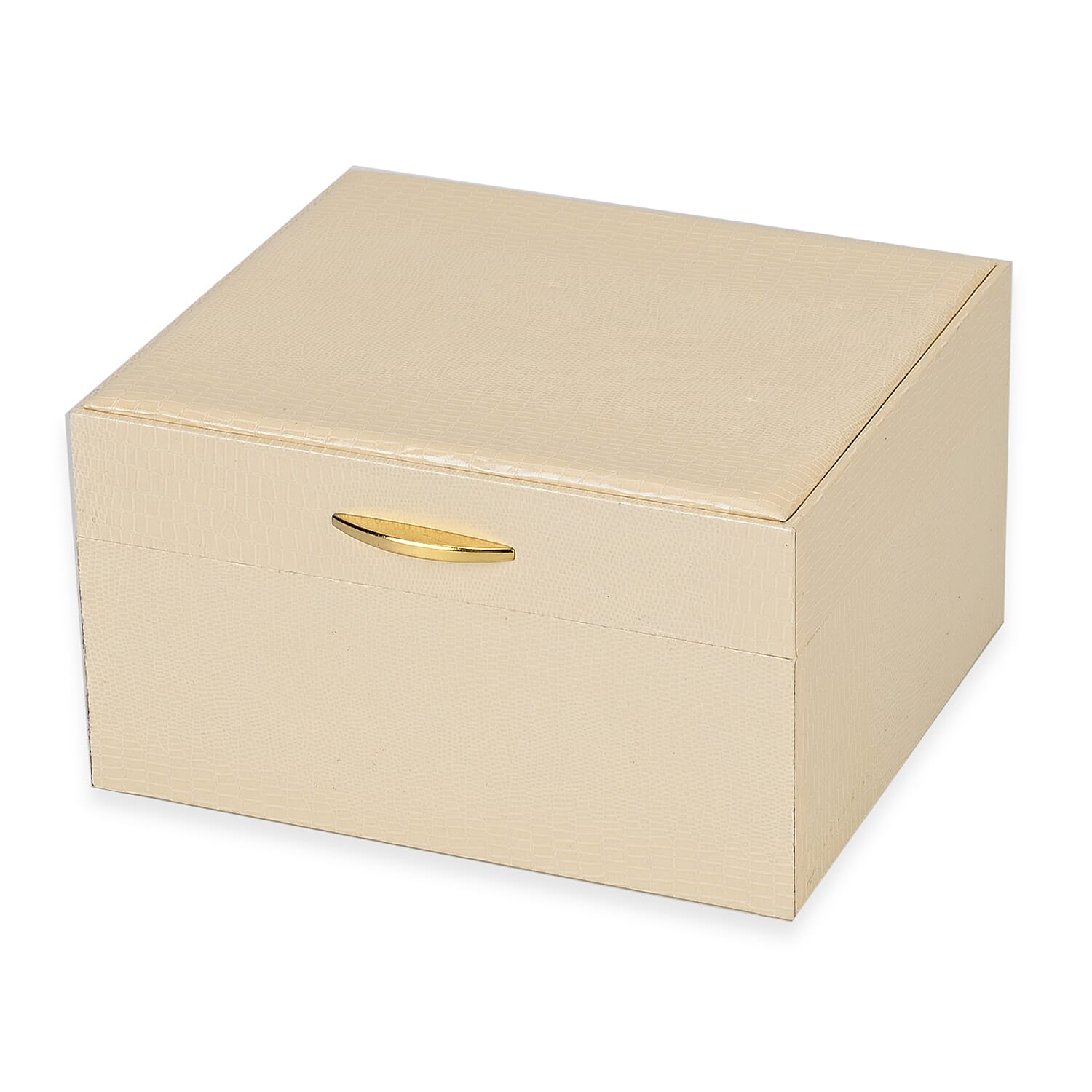 Leatherette Paper Lizard Skin Pattern 2 Layer Jewellery Box (Size 18x16x10 cm) - Beige