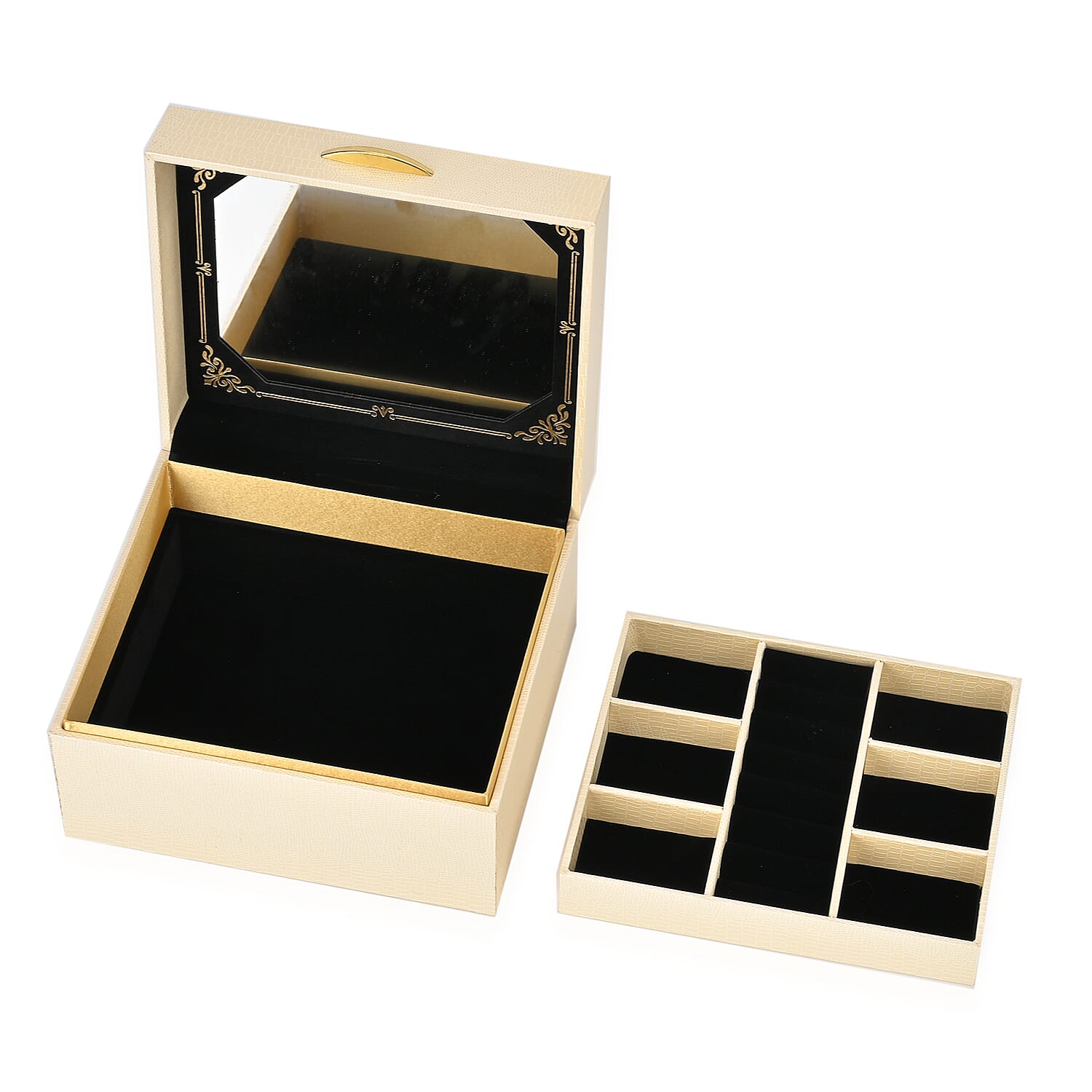 Leatherette Faux Lizard Skin Pattern 2 Layer Jewellery Box (Size 18x16x10 cm) - Beige