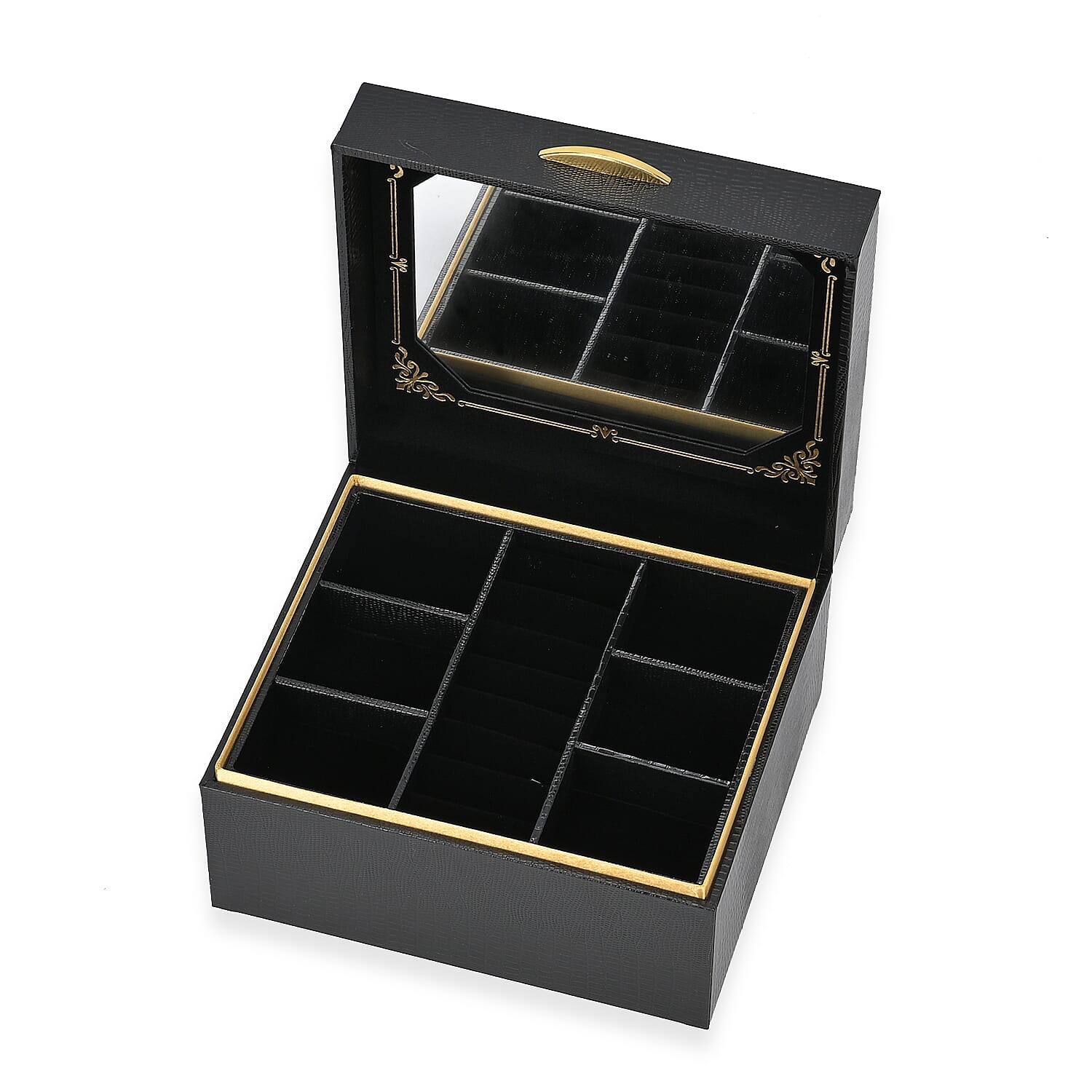 Leatherette Faux Lizard Skin Pattern 2 Layer Jewellery Box (Size 18x16x10 cm) - Black