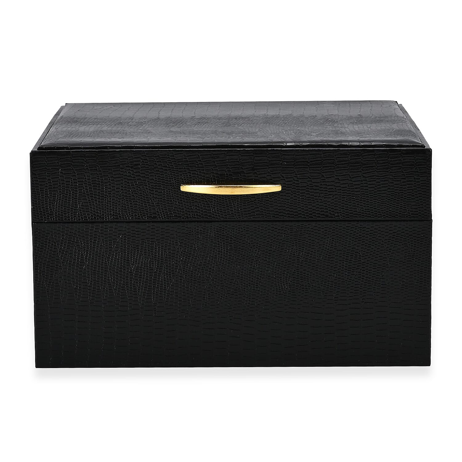 Leatherette Paper Lizard Skin Pattern 2 Layer Jewellery Box (Size 18x16x10 cm) - Black