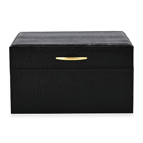 Leatherette Faux Lizard Skin Pattern 2 Layer Jewellery Box (Size 18x16x10 cm) - Black