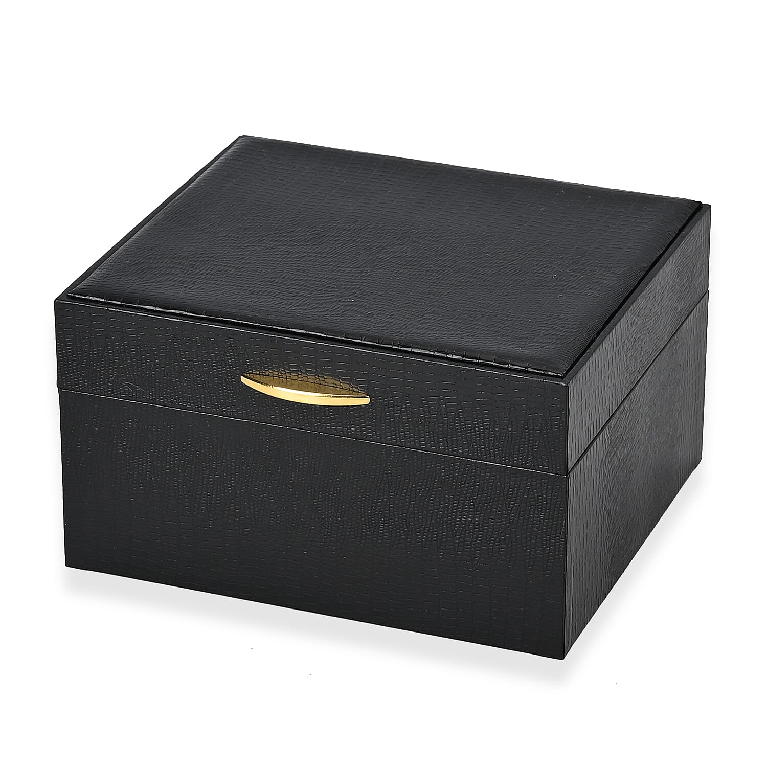 Leatherette Paper Lizard Skin Pattern 2 Layer Jewellery Box (Size 18x16x10 cm) - Black